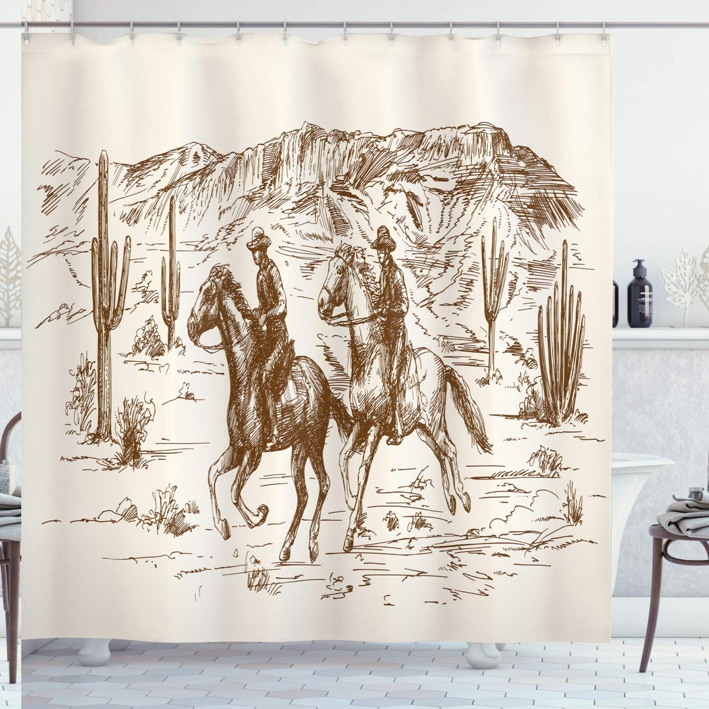 Western Desert Cowboy Shower Curtain 69x70 Inches