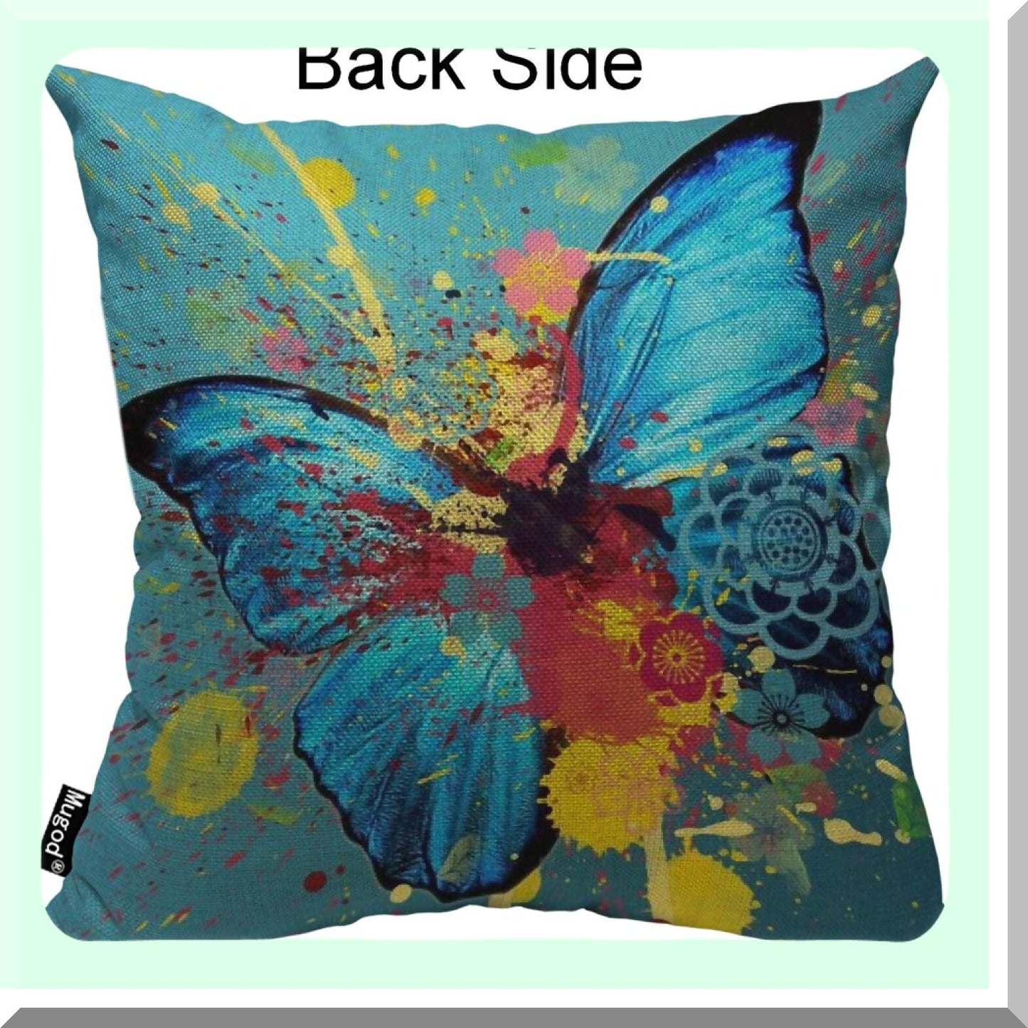 Watercolor Butterfly Lotus Decorative Pillow Cover - Bold Splash Doodle Cotton Linen Square Cushion Case for Couch Sofa Bed 18x18 Inch