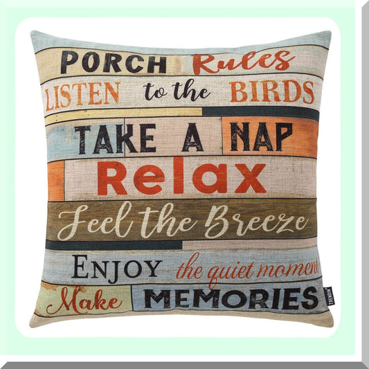 Decorative Porch Rules Pillowcase - 18x18 Inch Square Throw Pillow Cover