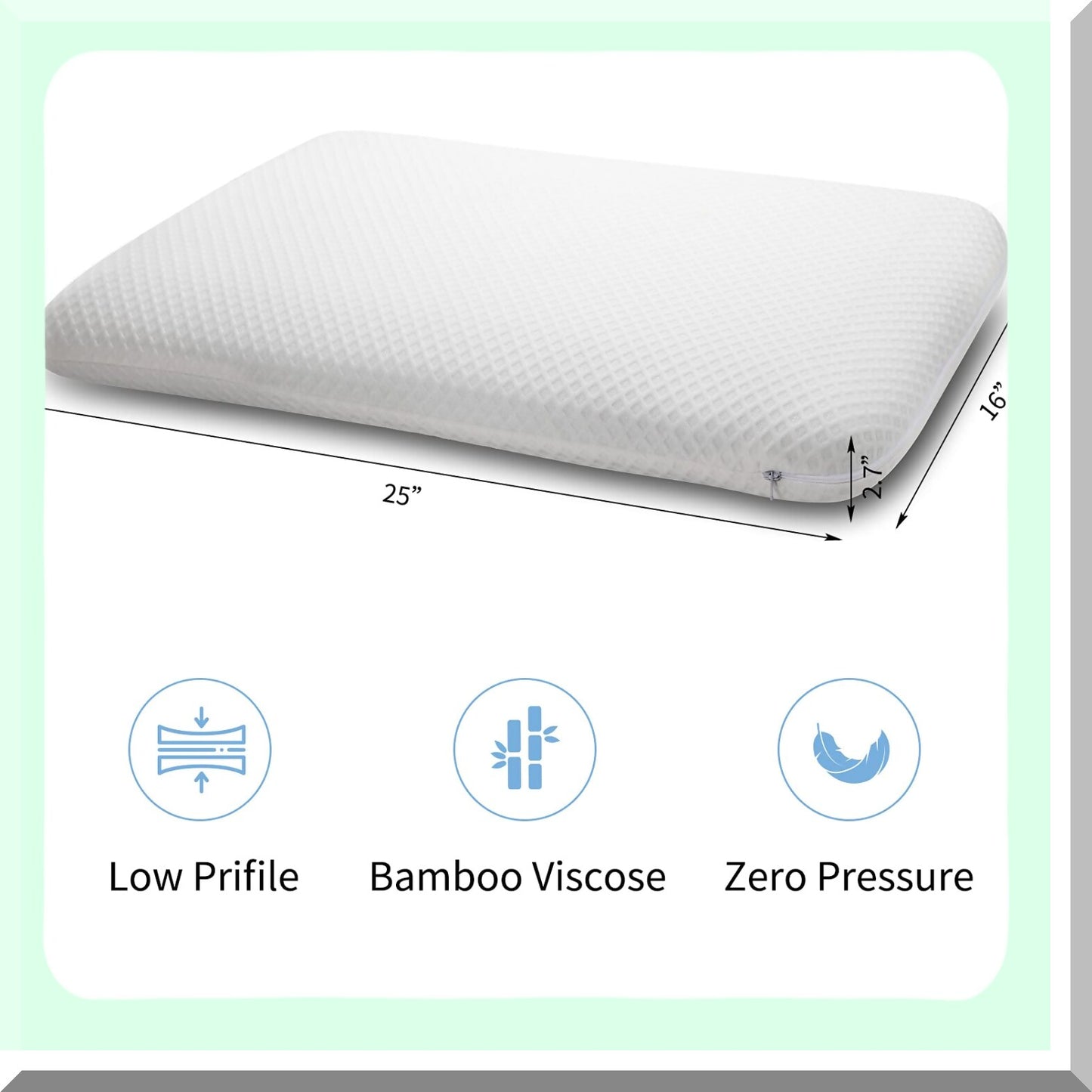 SlimSleep Gel Memory Foam Pillow - Ultra Thin Flat Design for Stomach Back Sleepers - 2.7" Thickness - Infused Cooling Gel - Supportive Comfort