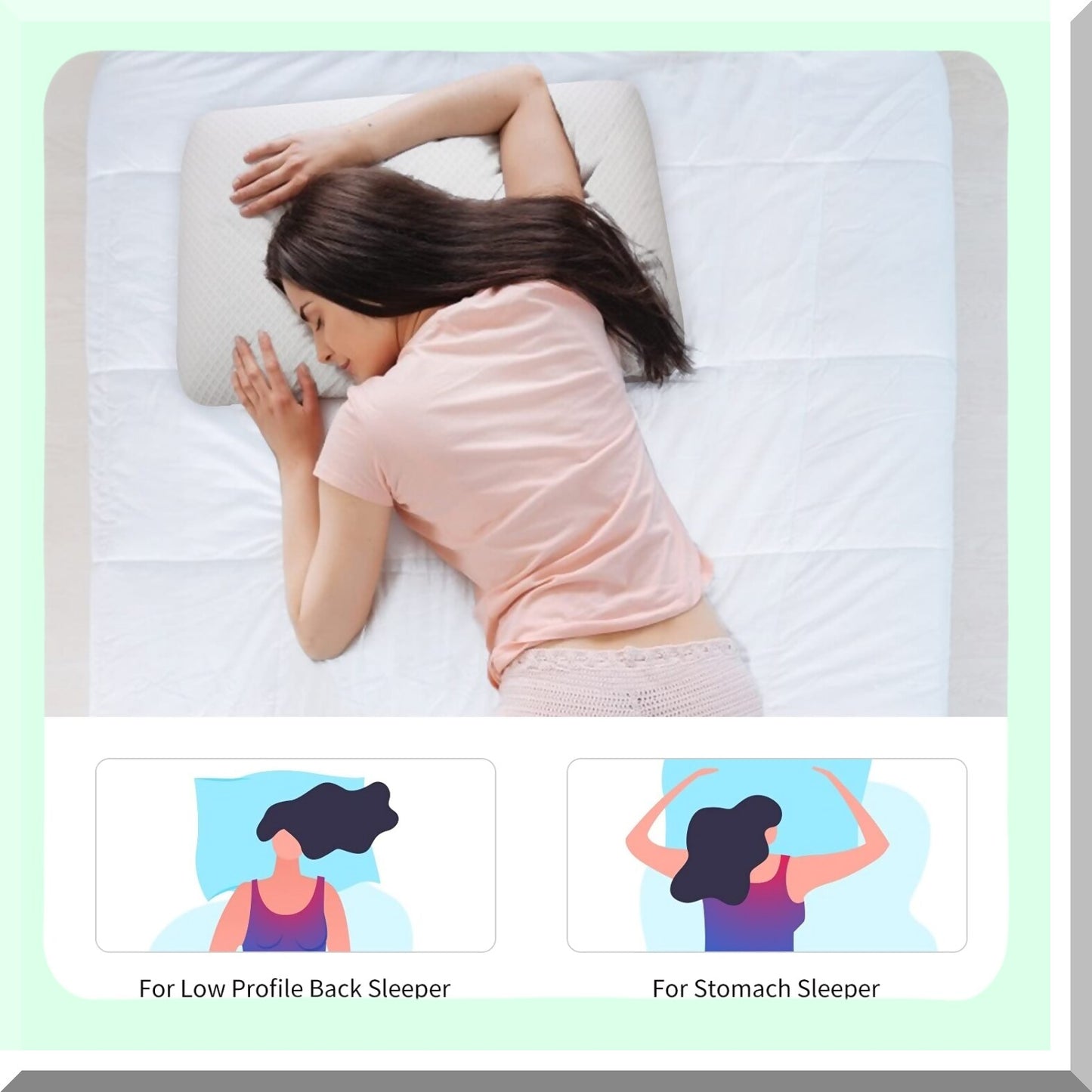 SlimSleep Gel Memory Foam Pillow - Ultra Thin Flat Design for Stomach Back Sleepers - 2.7" Thickness - Infused Cooling Gel - Supportive Comfort