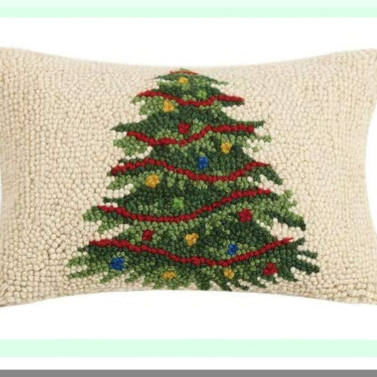 TwinkleTree Wool Pillow - Festive Decorative Cushion with Lighted Tree Design - 8 x 12 inches - Cozy Hooked Pillow for Home Decor