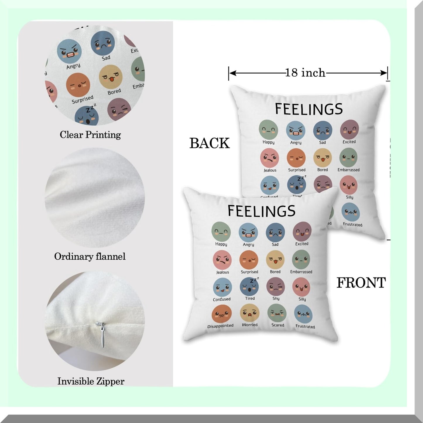 EmotionEase Soft Touch Pillowcase - Decorative Cushion Cover for Couch Bed Sofa - Ideal Gift for Friends & Family - 18x18 Inch Square Pillow Cover