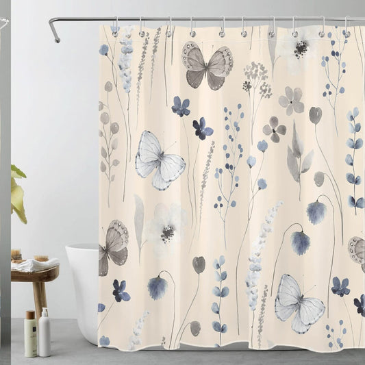 Vintage Butterfly Watercolor Shower Curtain 60x72 inches