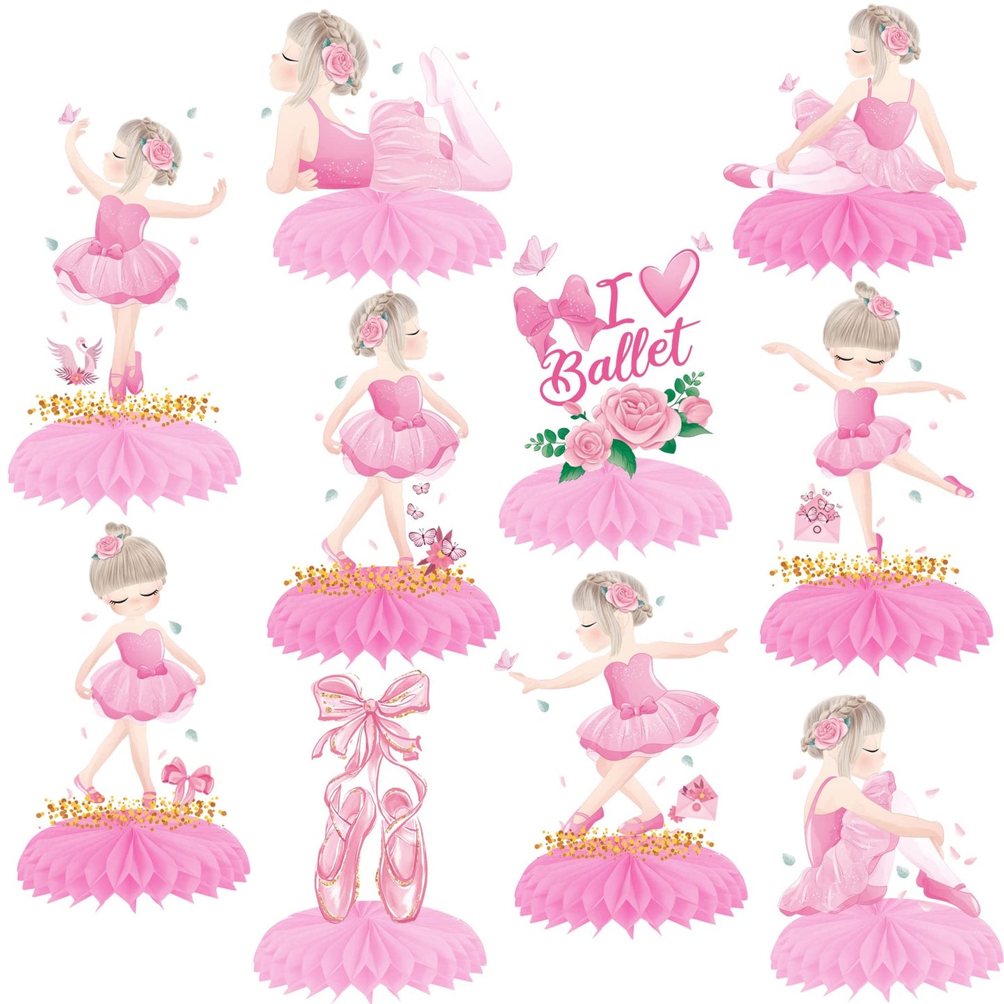 Honeycomb Ballerina Centerpieces - Ballet Dancer Table Decorations for Girls Birthday Party & Baby Shower Theme Supplies