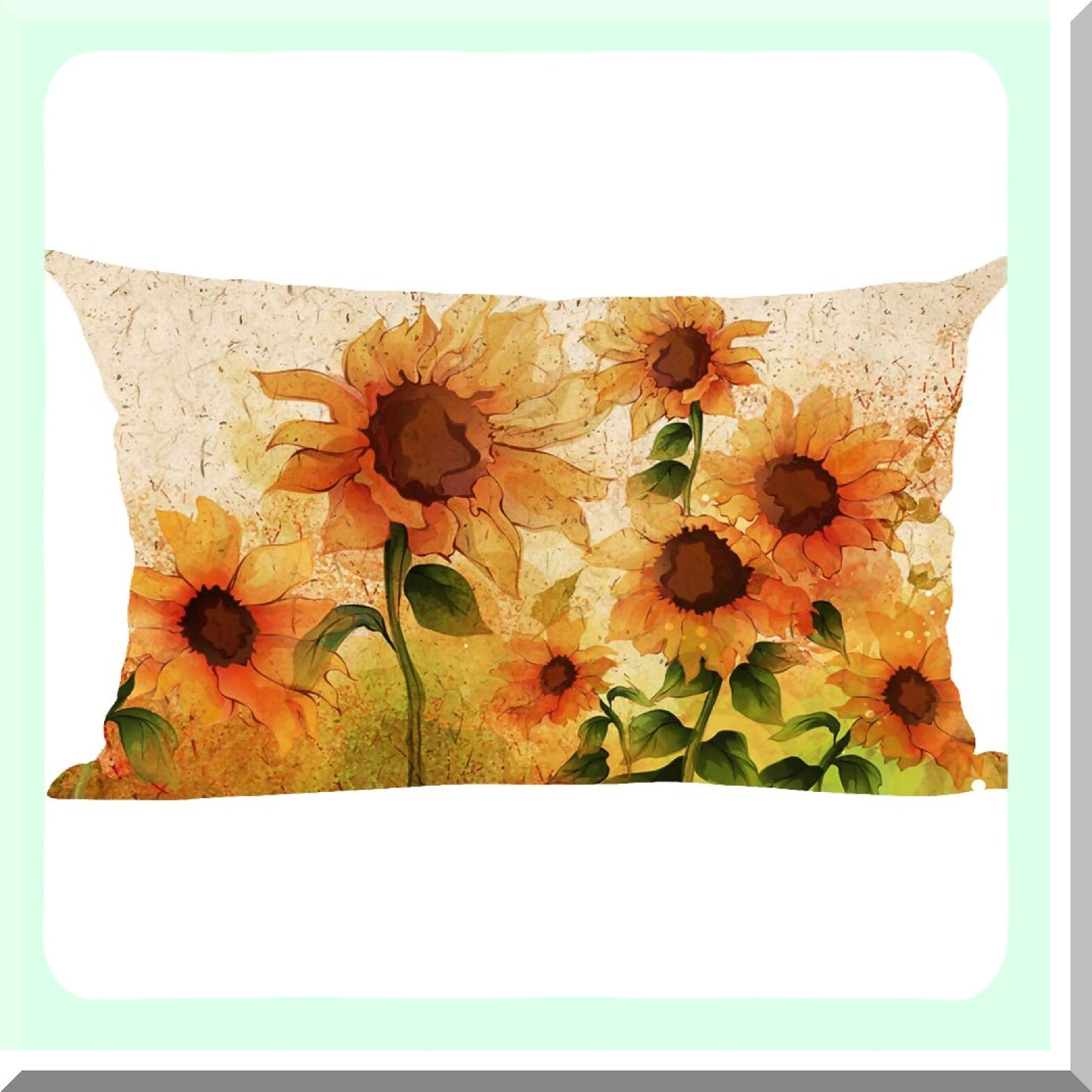 Sunflower Summer Bloom Decorative Pillow Cover - Brown Orange Watercolor Ink Painting Floral Design for Home Living Room Bed Sofa Car - 12 x 20 Inches Cotton Linen Lumbar Throw Case