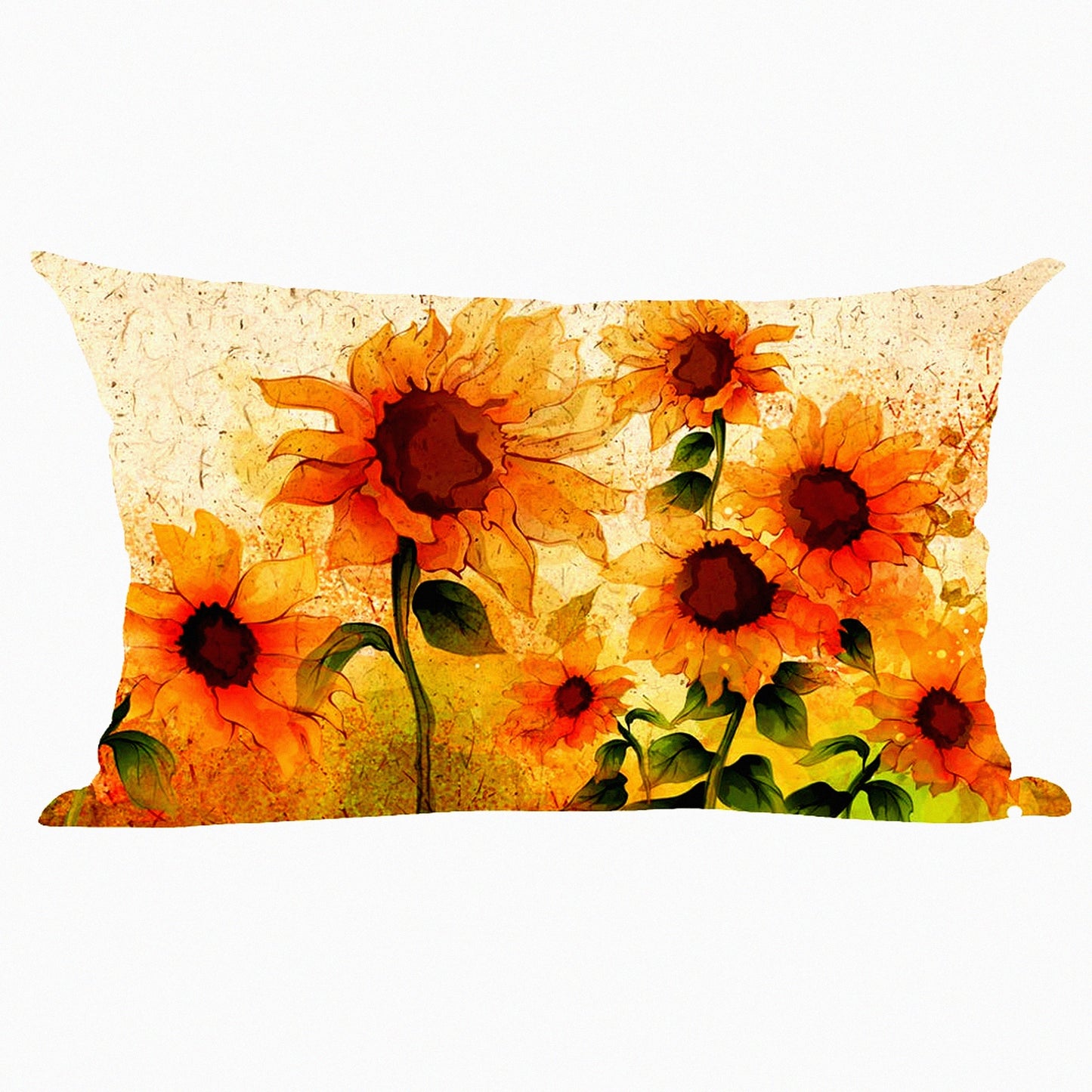 Sunflower Summer Bloom Decorative Pillow Cover - Brown Orange Watercolor Ink Painting Floral Design for Home Living Room Bed Sofa Car - 12 x 20 Inches Cotton Linen Lumbar Throw Case