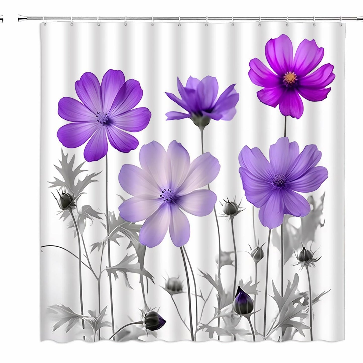 Purple Floral Shower Curtain 70x70 Inches