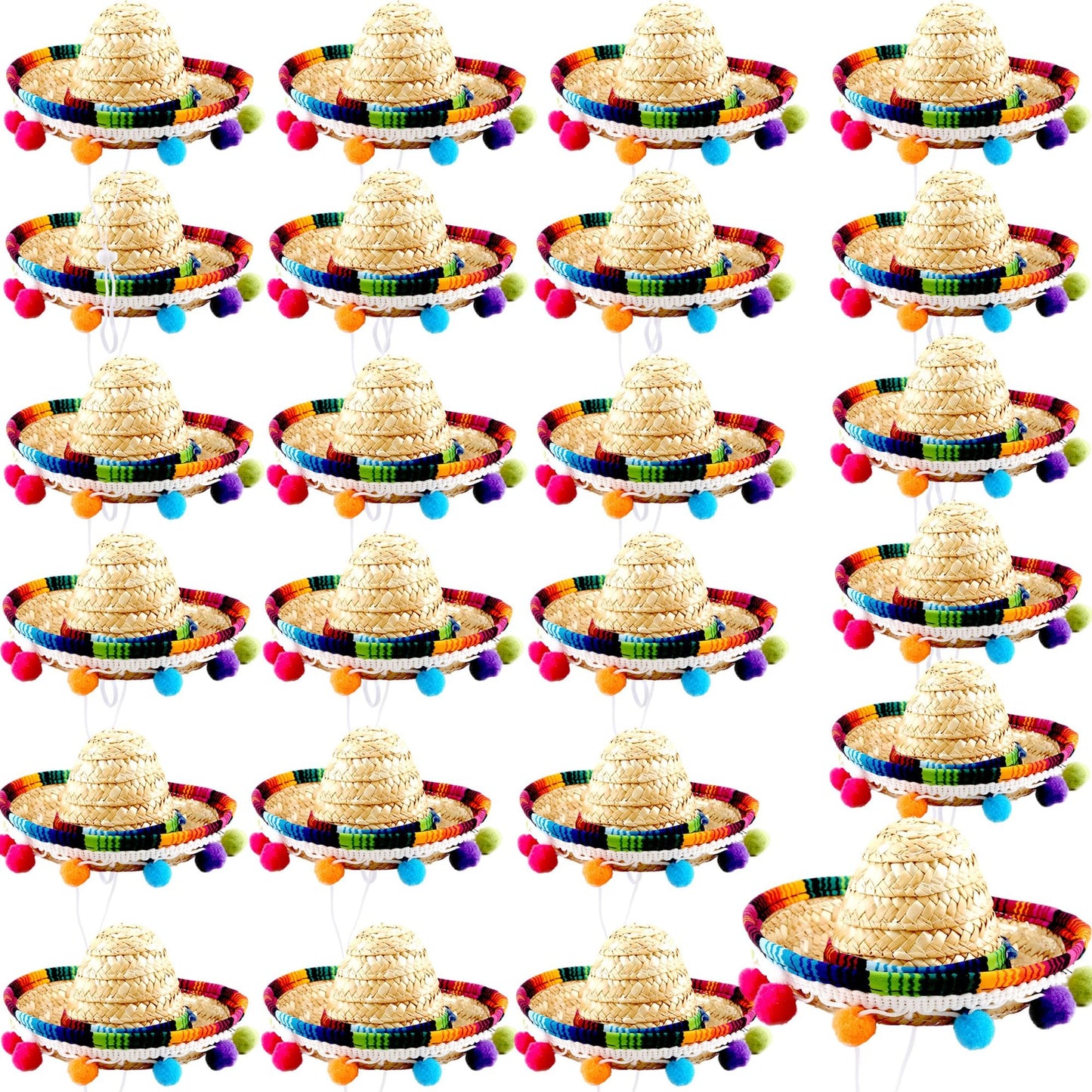 Fiesta Hat Headbands - Mini Mexican Sombrero Party Decorations for Kids, Adults, and Pets - Cinco De Mayo Dress Up Photo Props - Set of 24