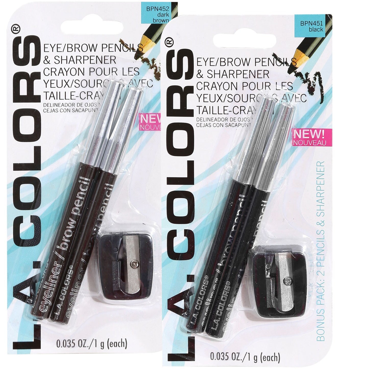 L.A. Colors Expressions Eyeliner & Brow Pencils with Sharpener, 3-ct. Packs (48)