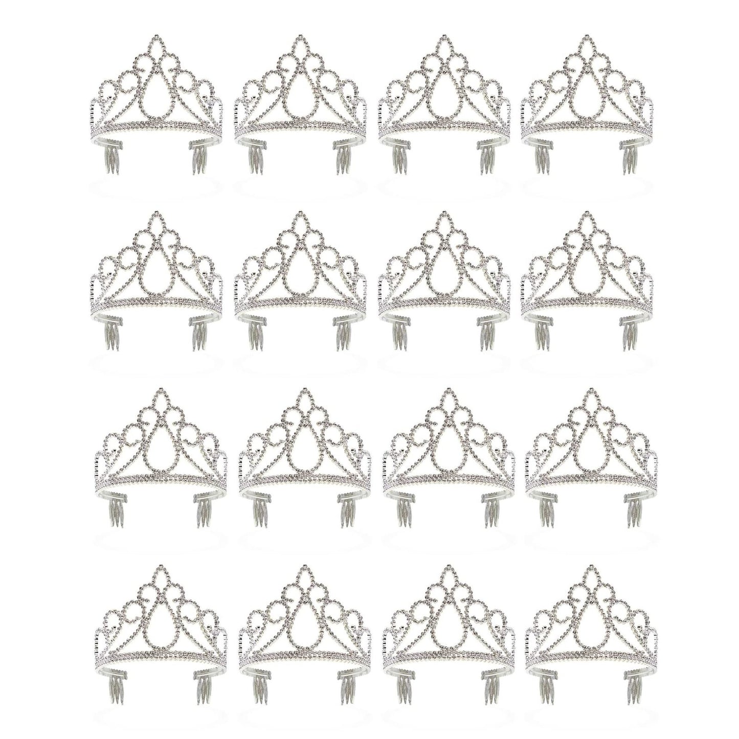 12 Pack Silver Princess Tiaras for Kids Party Favors
