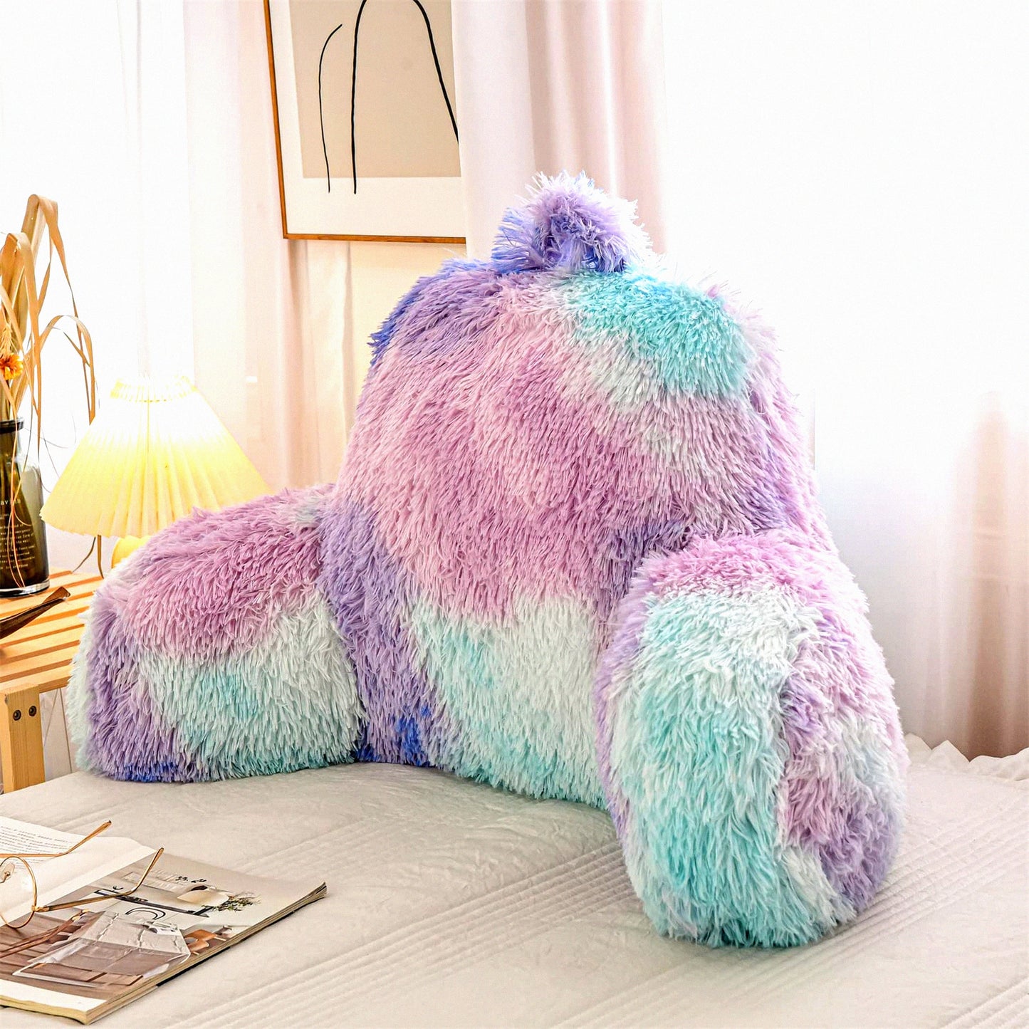 ComfortMax Backrest Pillow - Large Adult Reading Bed Wedge with Arms Support for Sitting Up in Bed/Couch, BluePurple - Ideal for Bedrest & Back Support