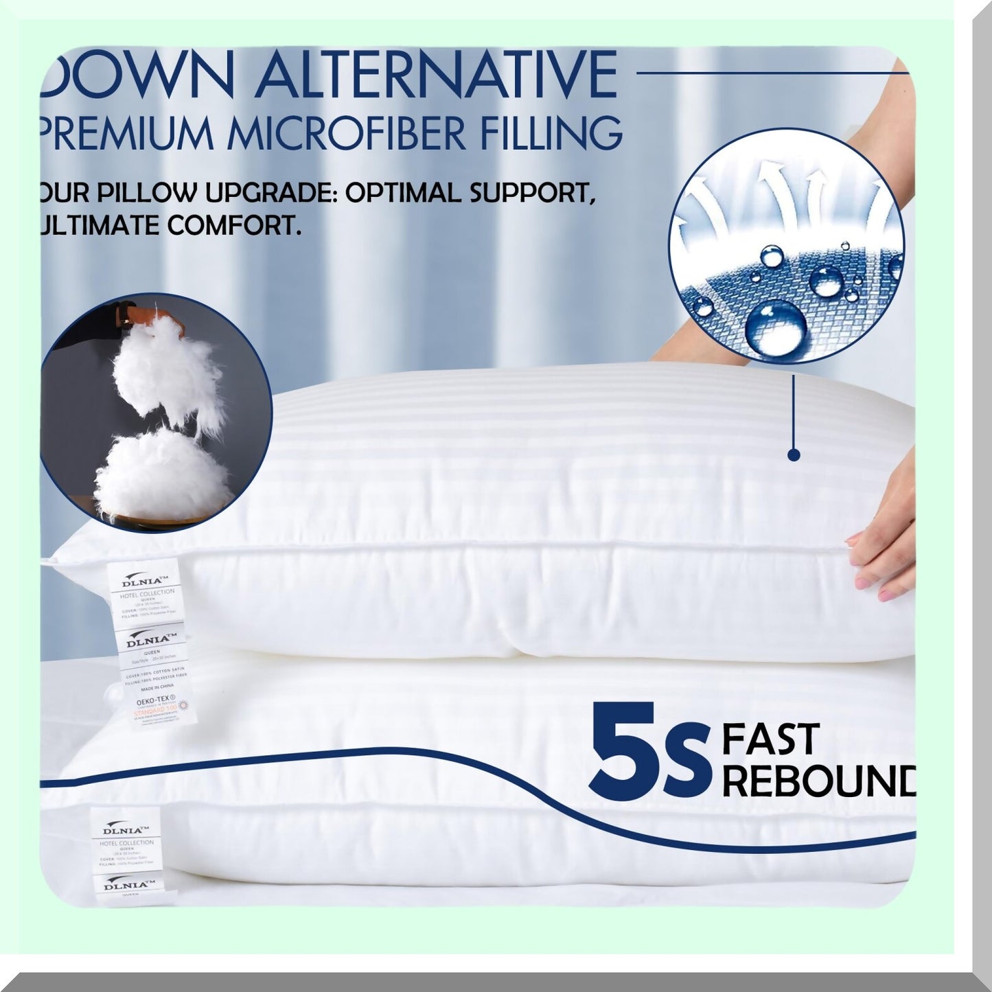 Luxury Queen Size Hotel Pillows Set - Fluffy Down Alternative Pillows for Stomach and Side Sleepers with Hypoallergenic Thermal Technology