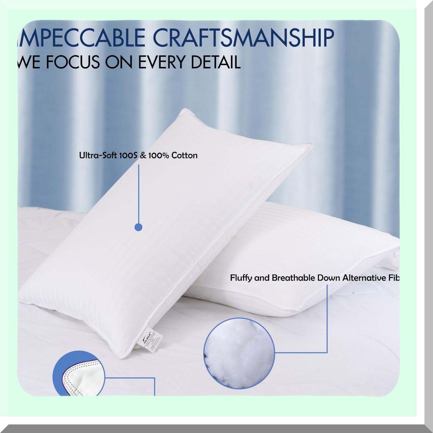 Luxury Queen Size Hotel Pillows Set - Fluffy Down Alternative Pillows for Stomach and Side Sleepers with Hypoallergenic Thermal Technology