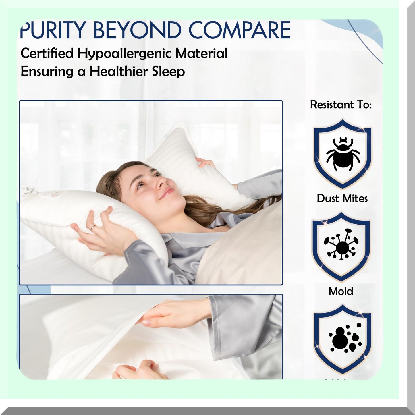 Luxury Queen Size Hotel Pillows Set - Fluffy Down Alternative Pillows for Stomach and Side Sleepers with Hypoallergenic Thermal Technology