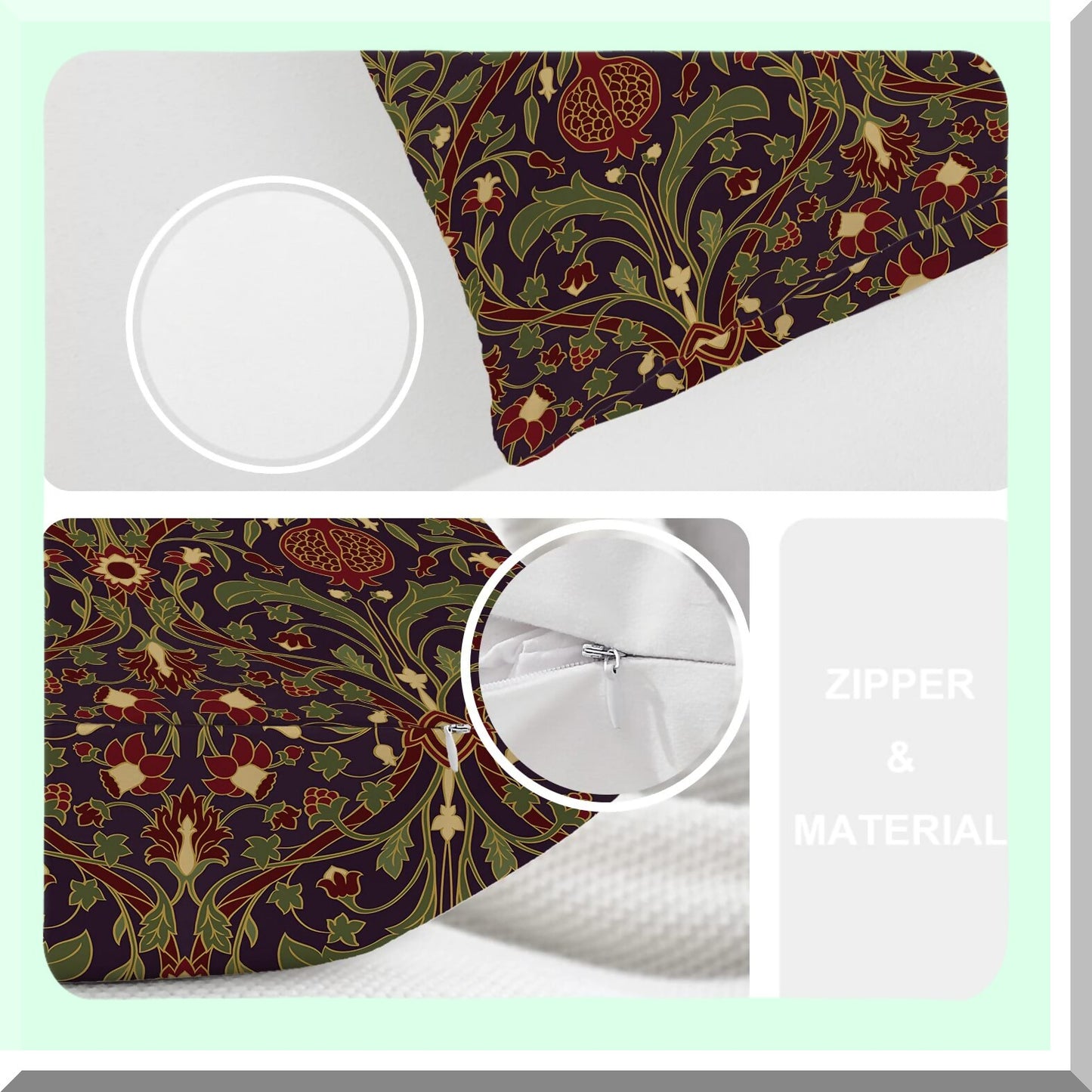 Vintage Floral Tapestry Lumbar Pillow Covers - Set of 2, Burgundy Garnet Decorative Throw Cushion for Sofa, Bedroom, Car - 12 x 20 Inches Cotton