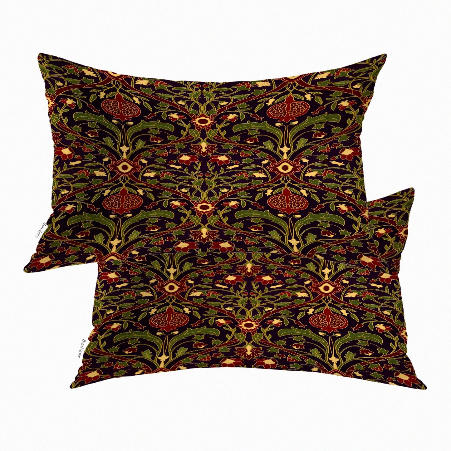 Vintage Floral Tapestry Lumbar Pillow Covers - Set of 2, Burgundy Garnet Decorative Throw Cushion for Sofa, Bedroom, Car - 12 x 20 Inches Cotton