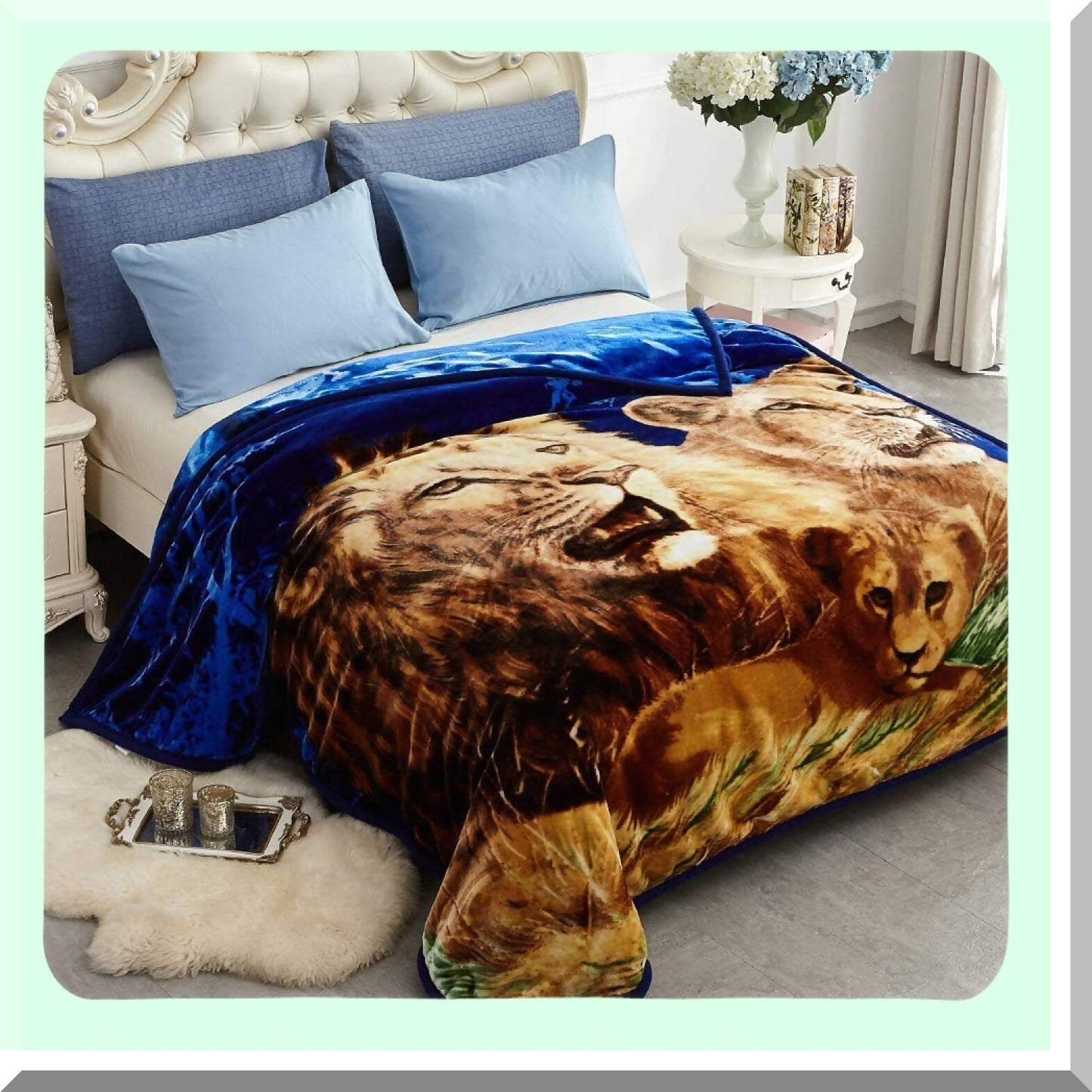 UltraWarm Reversible Plush Mink Blanket - 5 LB, 2 Ply, Silky Soft, Super Cozy, Embossed Dolphin Design, Queen Size