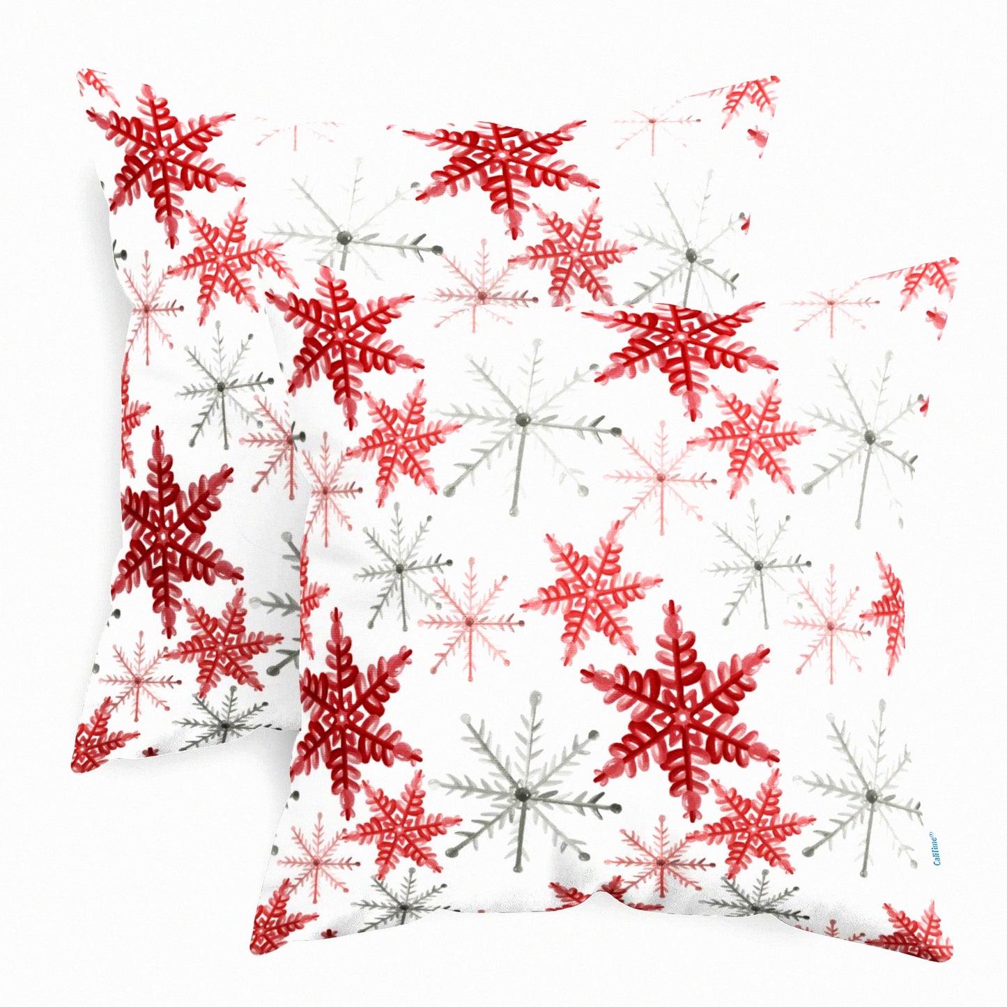 Snowflake Cozy Fleece Pillowcase Set - Holiday Decor Cushion Covers for Couch Sofa - Pack of 2 - 18 X 18 Inches - Red Grey - Home Decoration