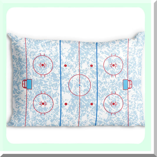 Ice Rink Dreams Pillowcase - Hockey Home Decor for Sports Fans! Add a touch of the game to your bedroom with this unique pillowcase featuring a hockey rink design. Perfect for any hockey enthusiast!