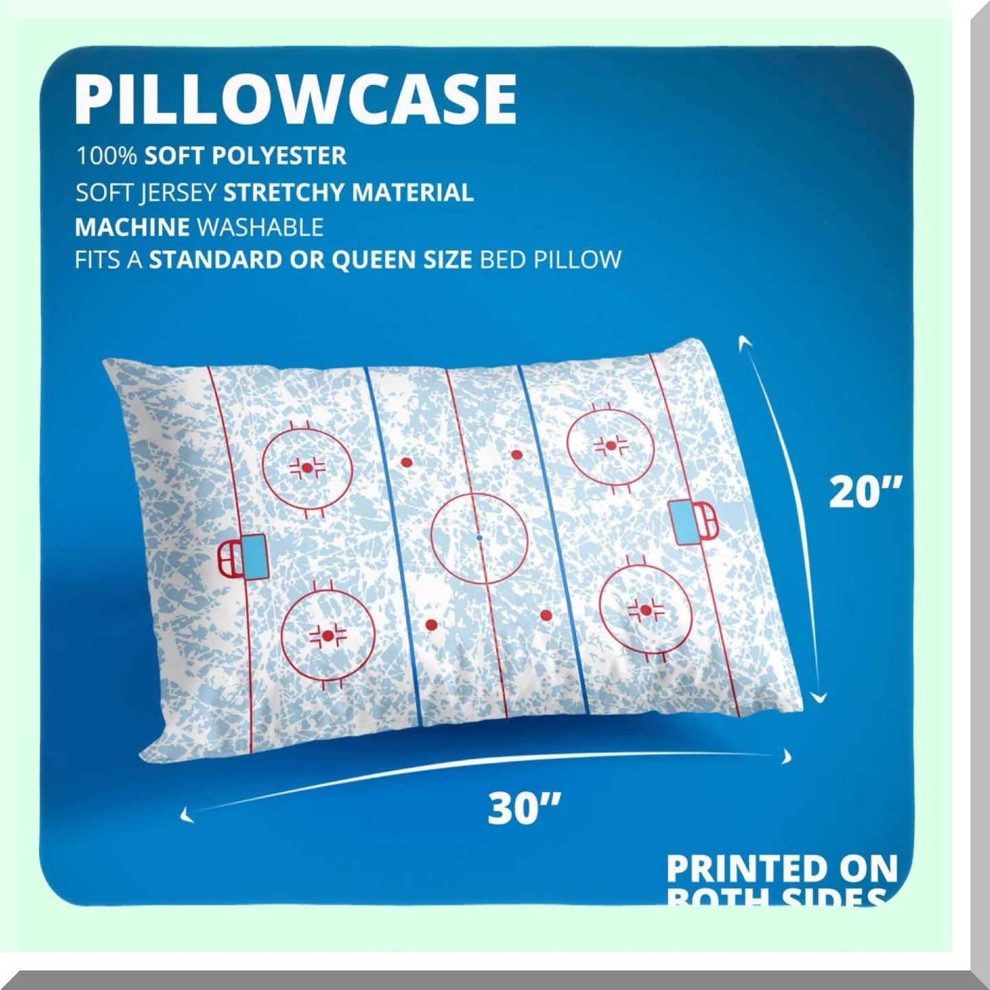 Ice Rink Dreams Pillowcase - Hockey Home Decor for Sports Fans! Add a touch of the game to your bedroom with this unique pillowcase featuring a hockey rink design. Perfect for any hockey enthusiast!