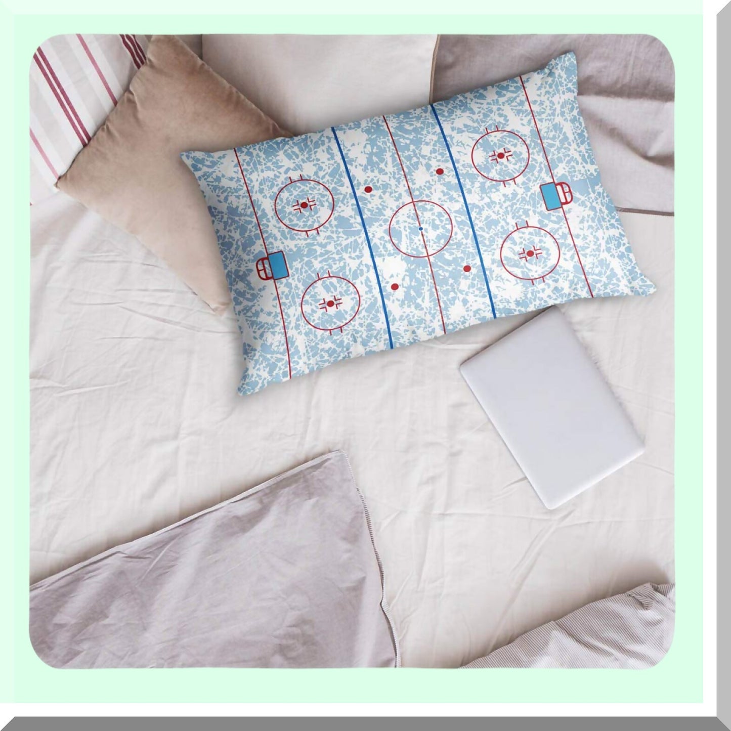 Ice Rink Dreams Pillowcase - Hockey Home Decor for Sports Fans! Add a touch of the game to your bedroom with this unique pillowcase featuring a hockey rink design. Perfect for any hockey enthusiast!