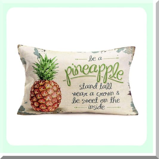 Rusty Pineapple Quote Lumbar Pillow - Vintage Style Summer Fruit Cushion Cover for Home Decor - Inspirational Words Throw Pillow Case 12x20"