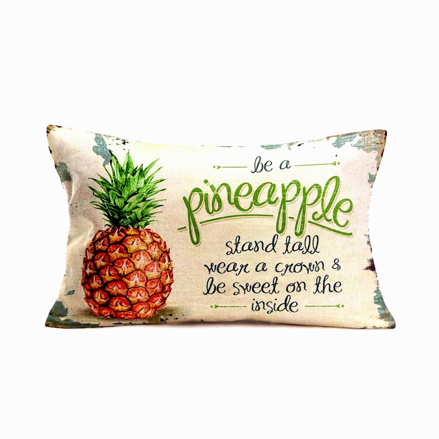 Rusty Pineapple Quote Lumbar Pillow - Vintage Style Summer Fruit Cushion Cover for Home Decor - Inspirational Words Throw Pillow Case 12x20"