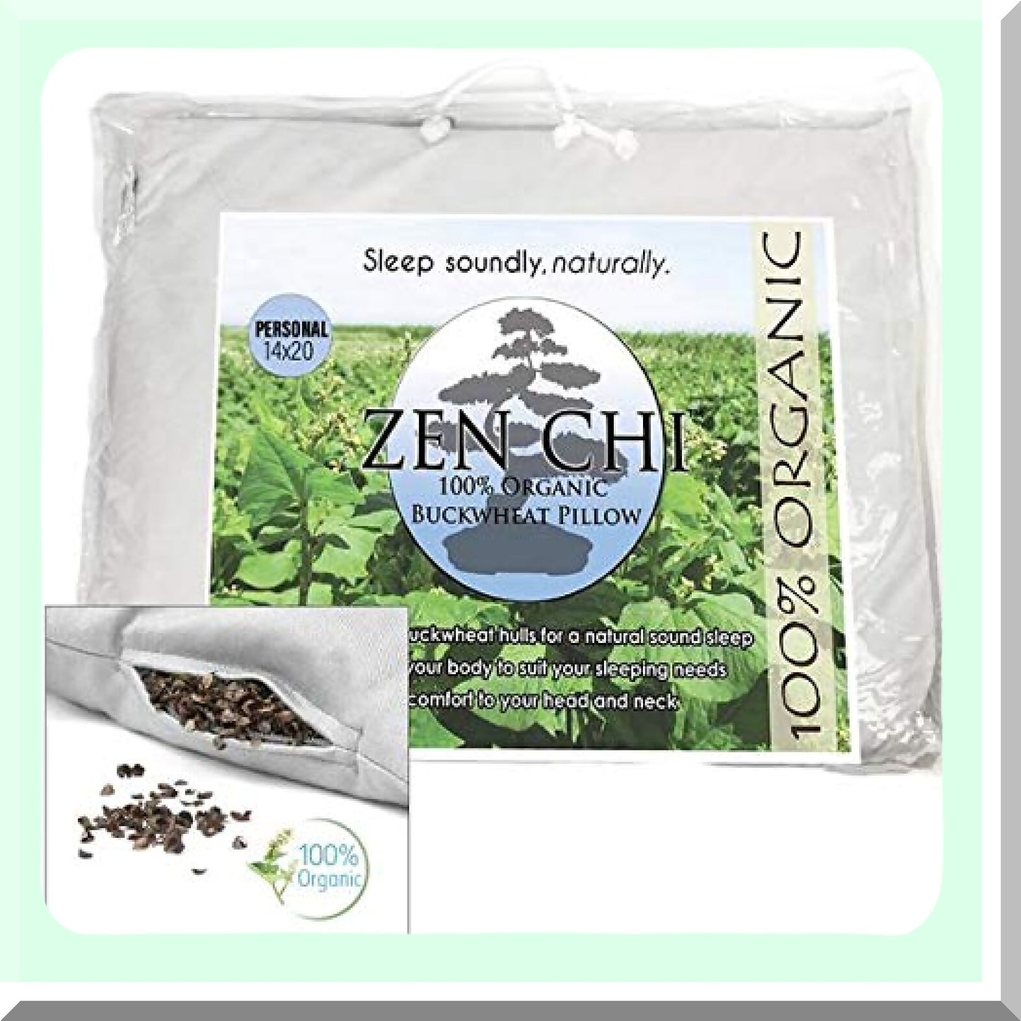 CoolBuck Pillow - Natural Cooling Technology, All Cotton Cover, Buckwheat Hulls, Personal Comfy Pillow, Adjusts to Head - Standard Size 14x20