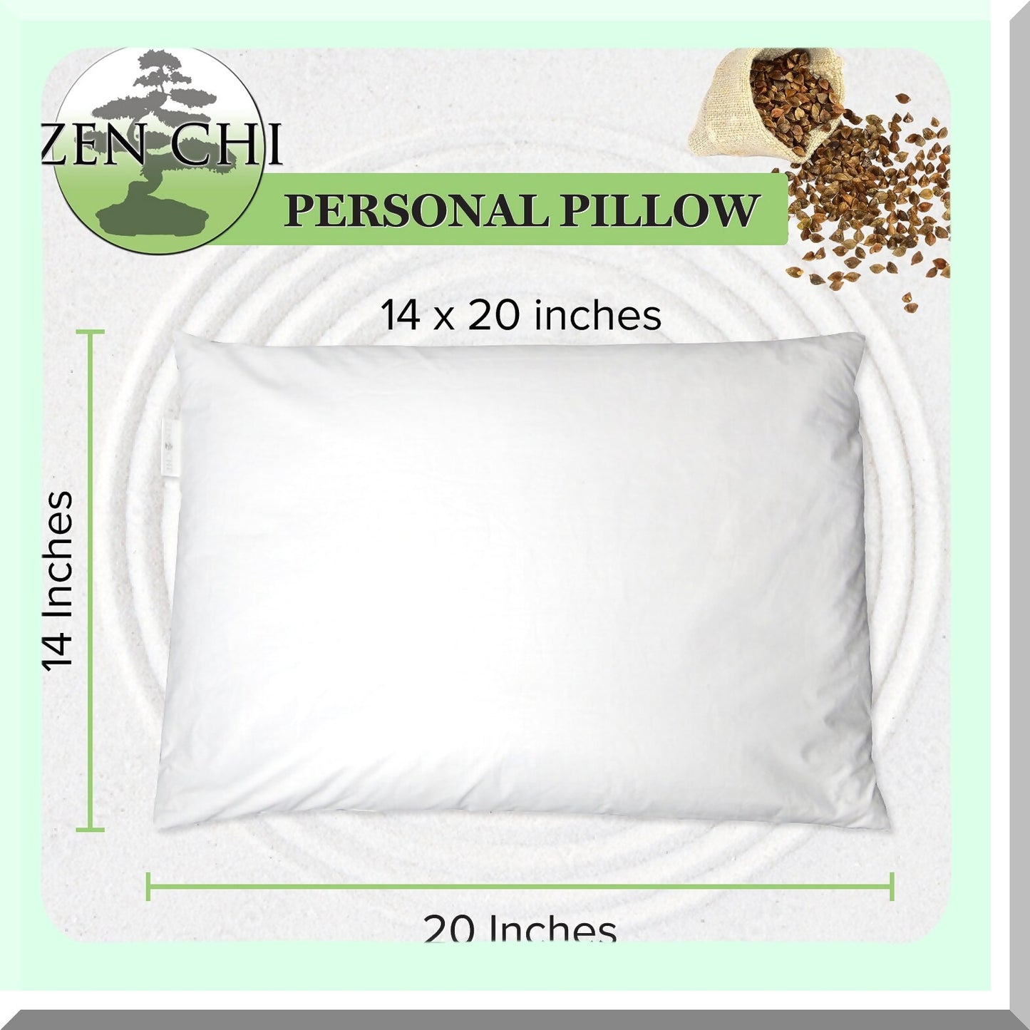 CoolBuck Pillow - Natural Cooling Technology, All Cotton Cover, Buckwheat Hulls, Personal Comfy Pillow, Adjusts to Head - Standard Size 14x20