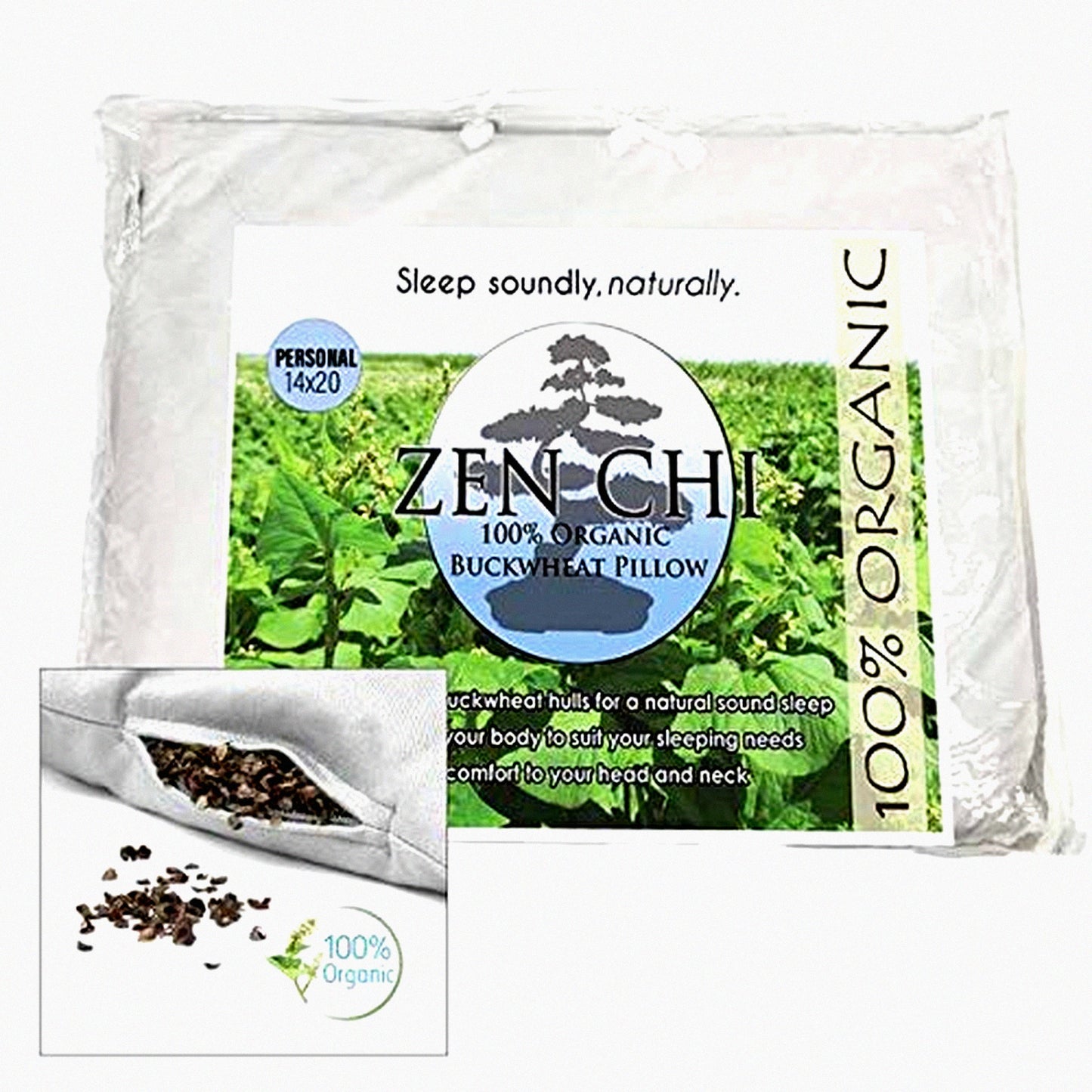 CoolBuck Pillow - Natural Cooling Technology, All Cotton Cover, Buckwheat Hulls, Personal Comfy Pillow, Adjusts to Head - Standard Size 14x20