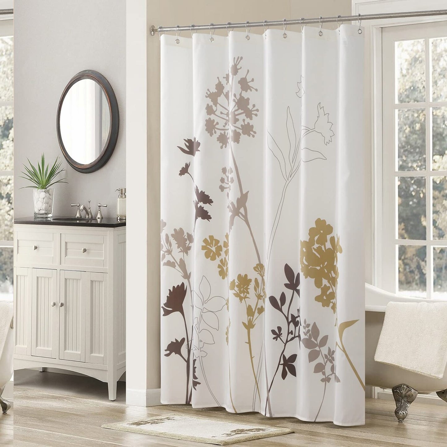 Silhouette Cream Dandelion Floral Shower Curtain 72x72
