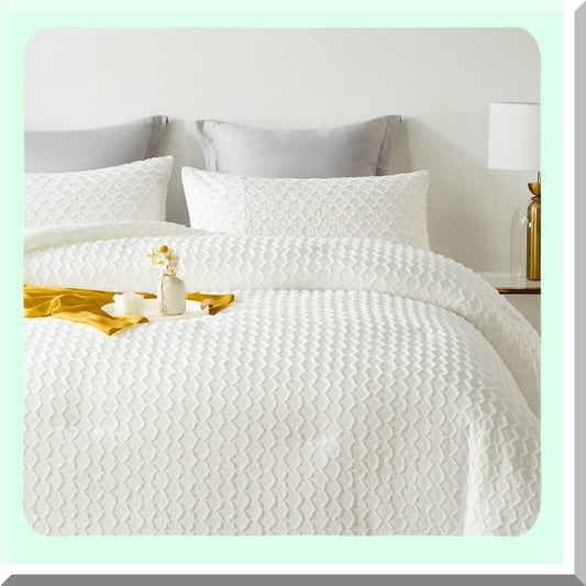 FluffyDreams White Boho Comforter Set - Lightweight 3PCS Tufted Design Bedding for All Seasons - Size Comforter Sets for Ultimate Comfort and Style
