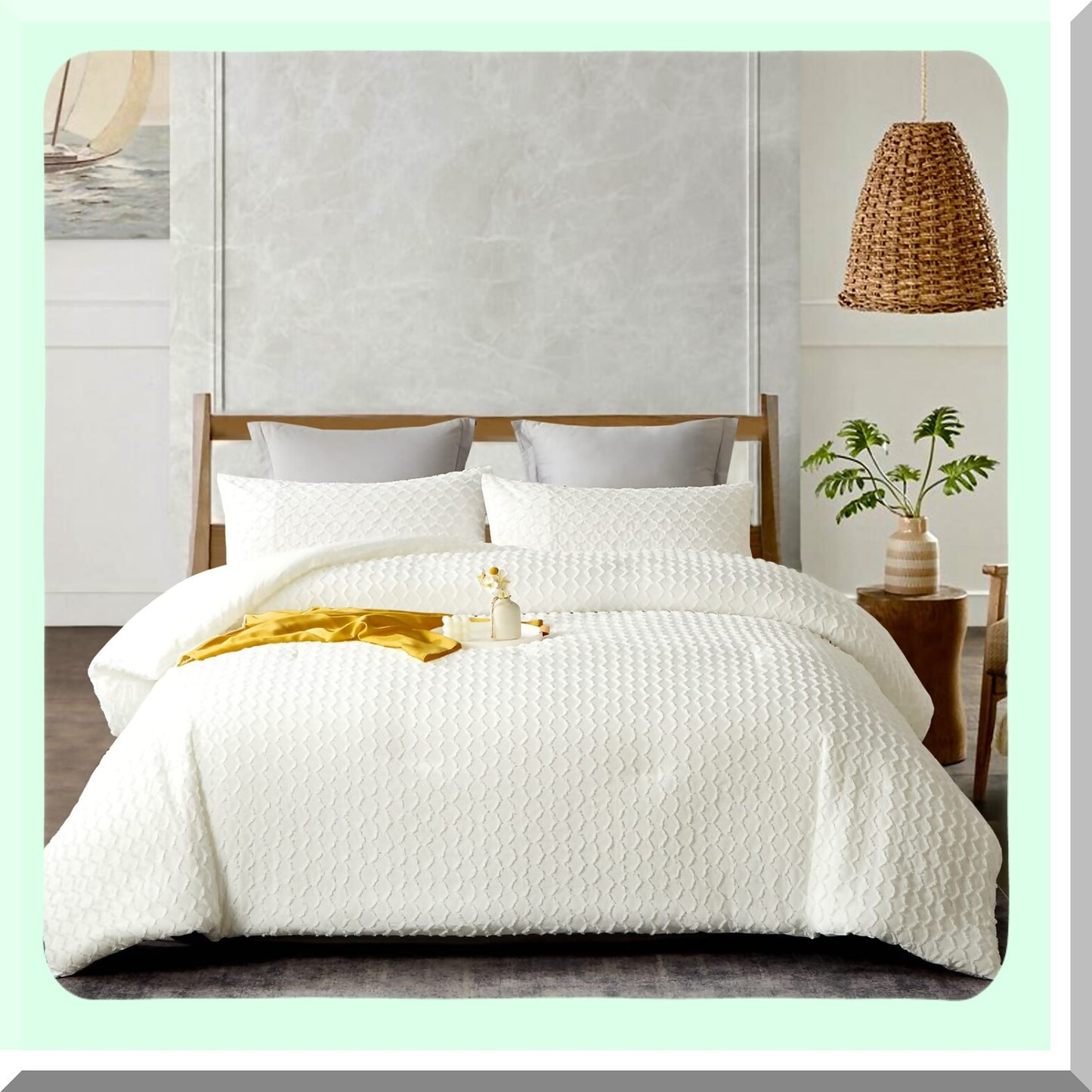FluffyDreams White Boho Comforter Set - Lightweight 3PCS Tufted Design Bedding for All Seasons - Size Comforter Sets for Ultimate Comfort and Style