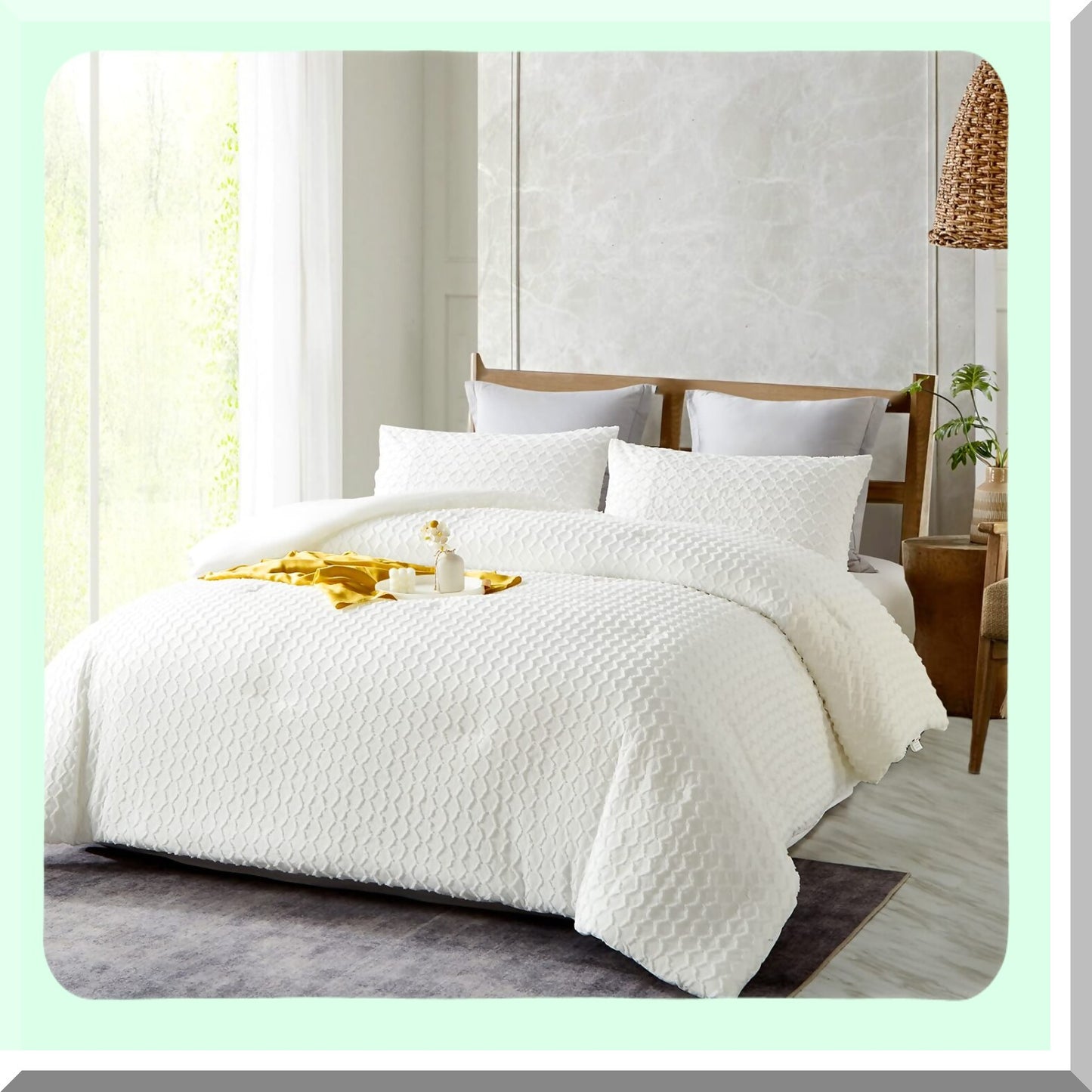 FluffyDreams White Boho Comforter Set - Lightweight 3PCS Tufted Design Bedding for All Seasons - Size Comforter Sets for Ultimate Comfort and Style