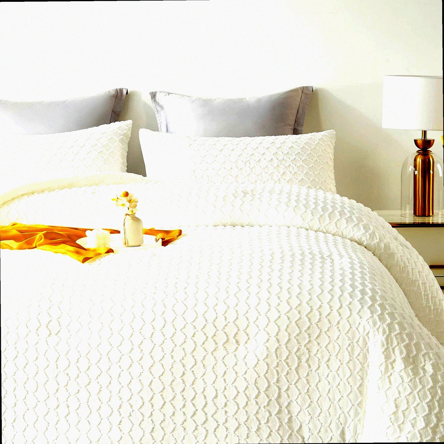 FluffyDreams White Boho Comforter Set - Lightweight 3PCS Tufted Design Bedding for All Seasons - Size Comforter Sets for Ultimate Comfort and Style