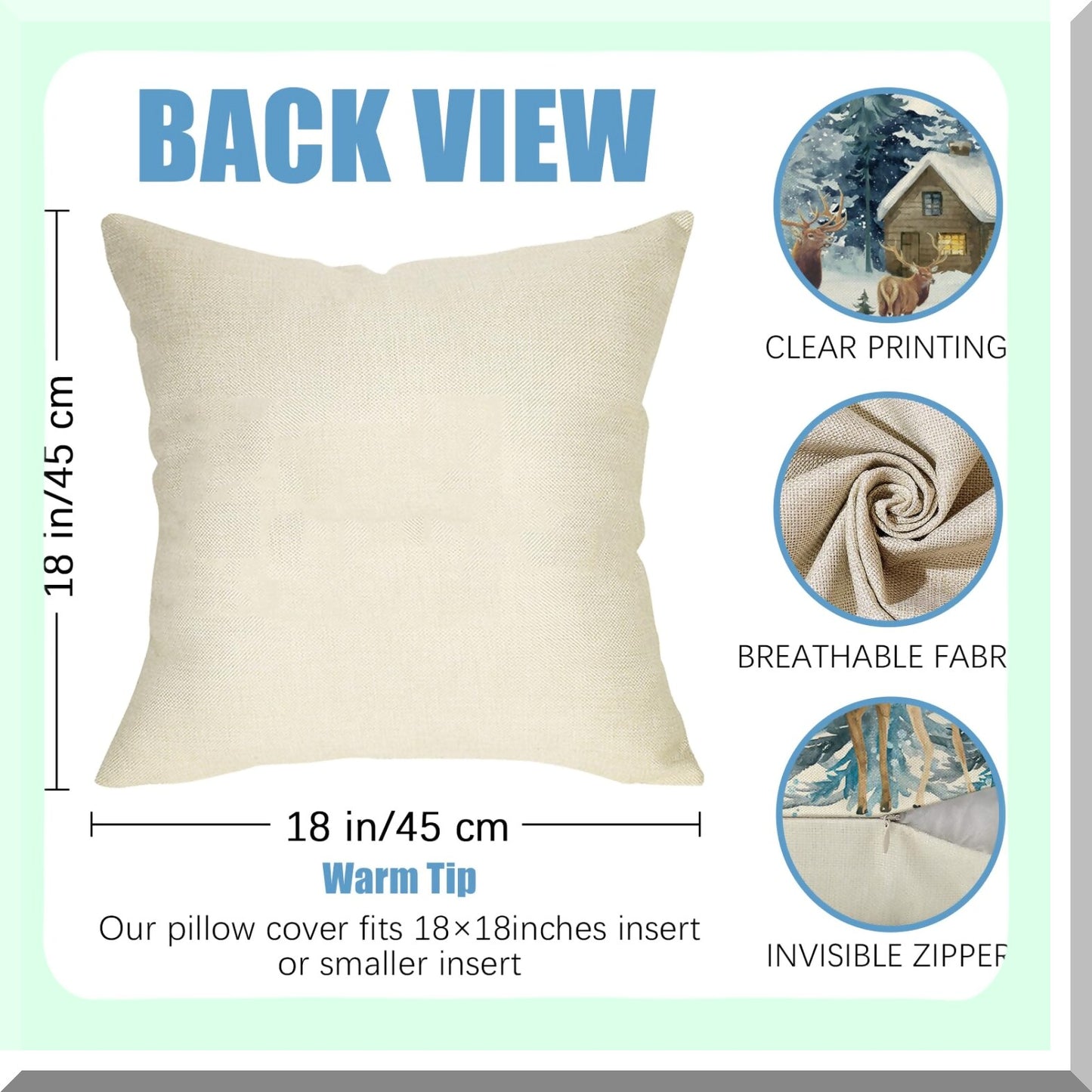 Frosty Forest Holiday Pillow Covers - Set of 4 Reindeer Snowflakes Snowman - Christmas Decor Winter Wonderland Accent Cushion Case