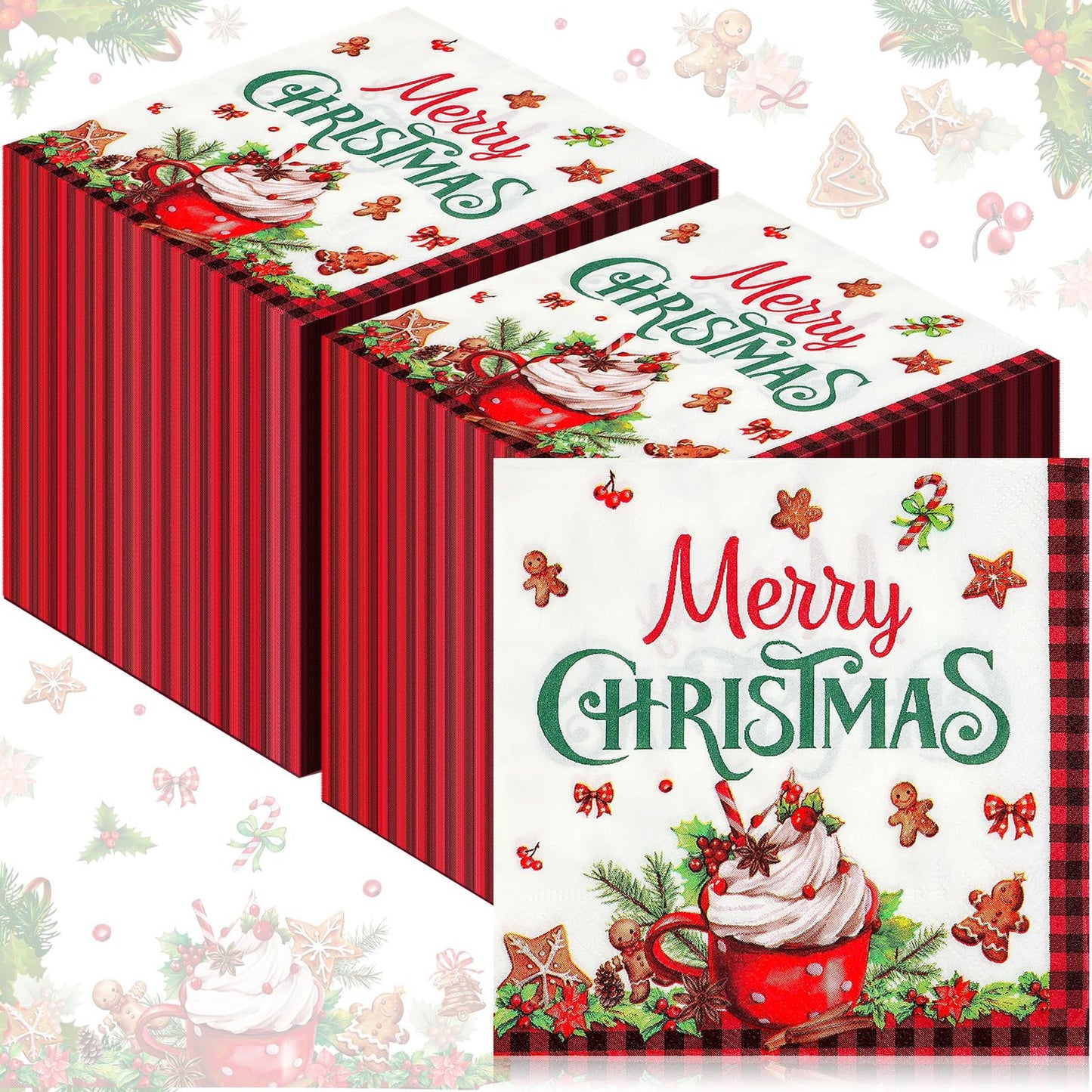 200Pcs Gingerbread Holiday Paper Napkins for Parties
