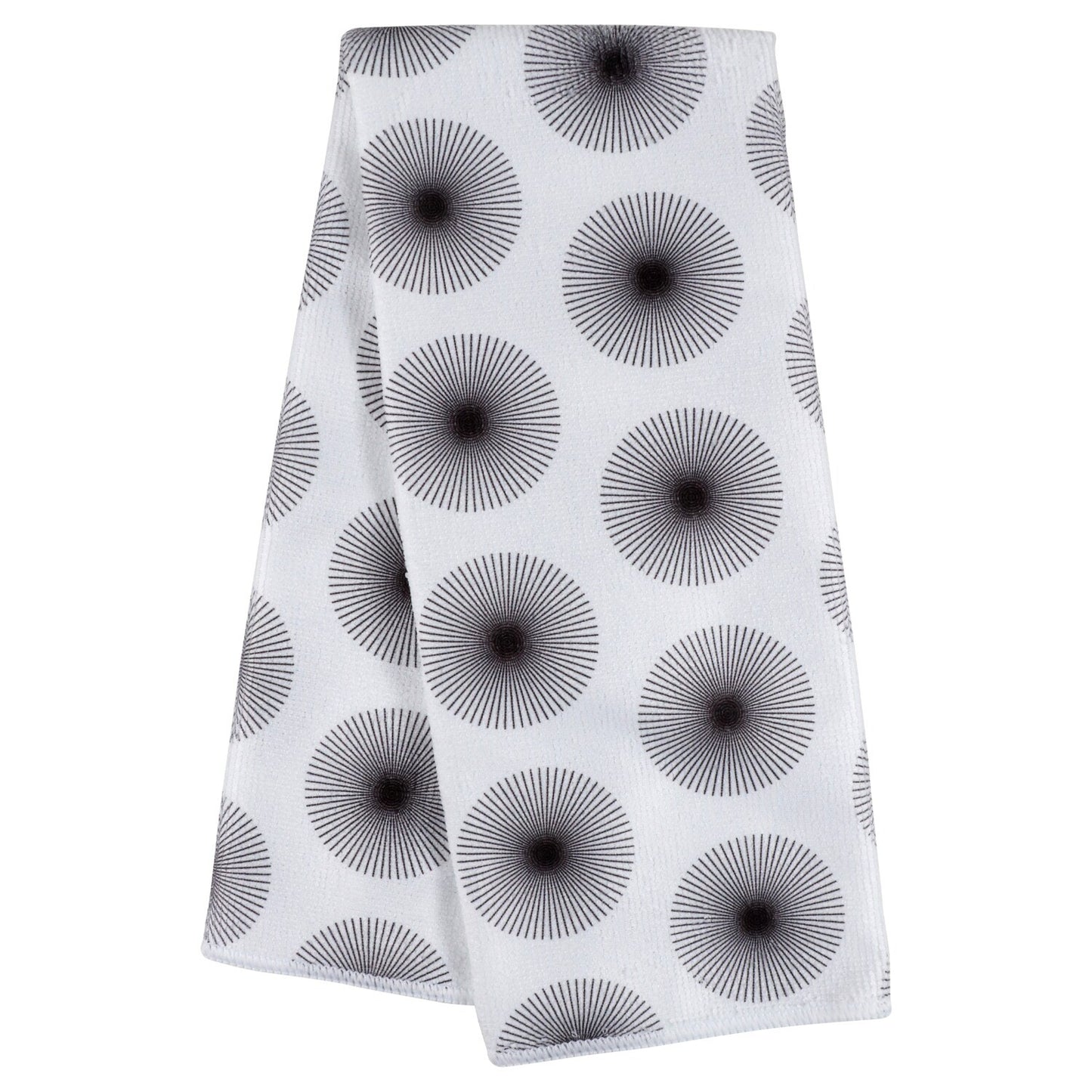 Black and White Dashed-Pattern Microfiber Kitchen Towels, 15x25 in. (Pack of 24)