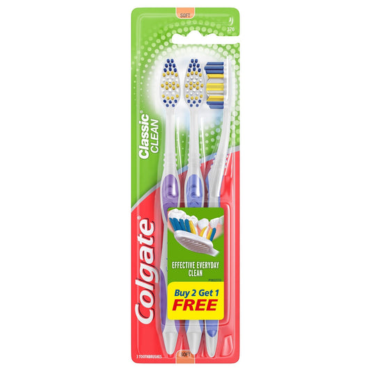 Colgate Classic Clean Soft-Bristle Toothbrushes, 3-ct. Bonus Packs (Pack of 24)