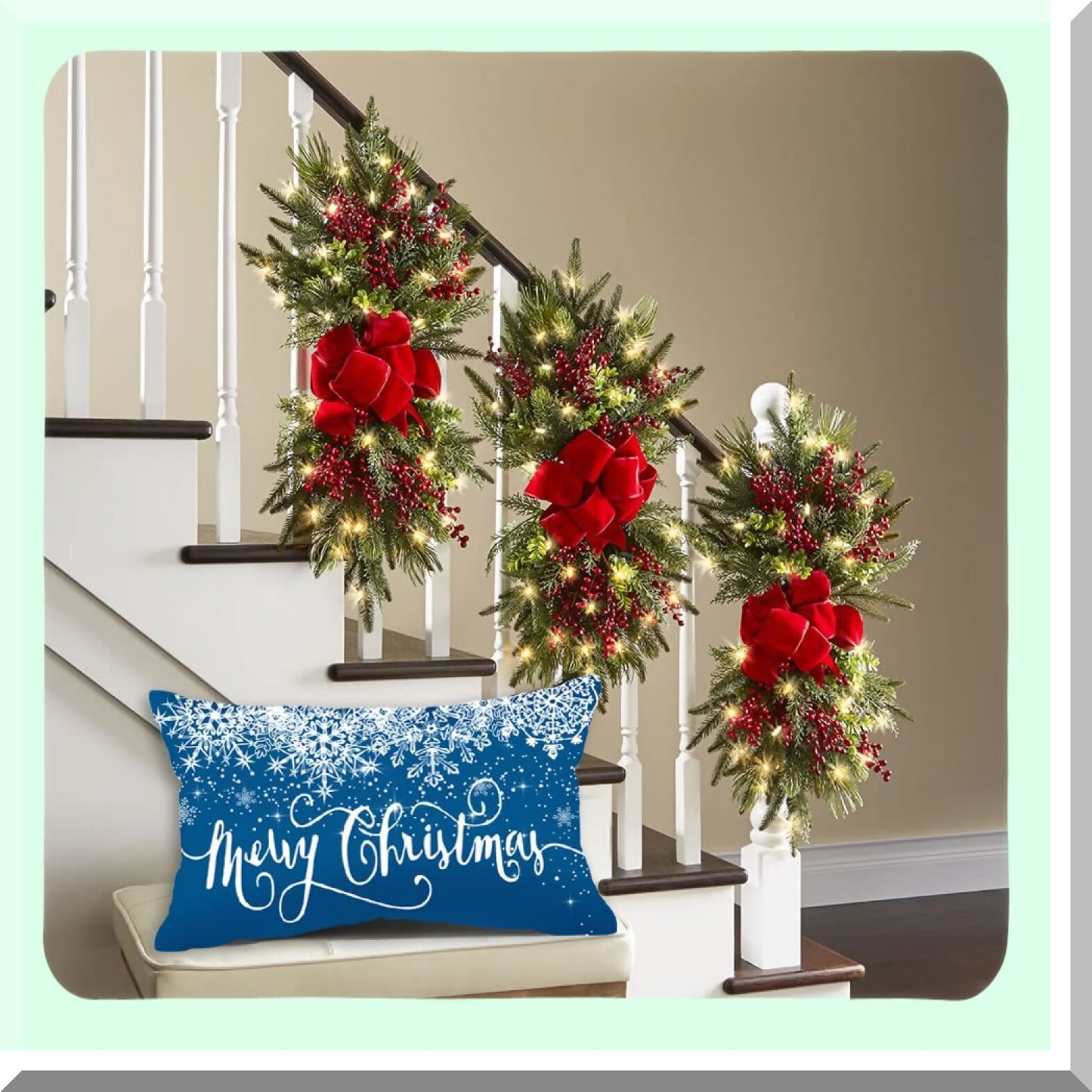 Winter Wonderland Farmhouse Pillow Covers - Set of 2 Merry Decorative Throw Cushion Cases 12x20 Snowflake Decorations for Home Décor