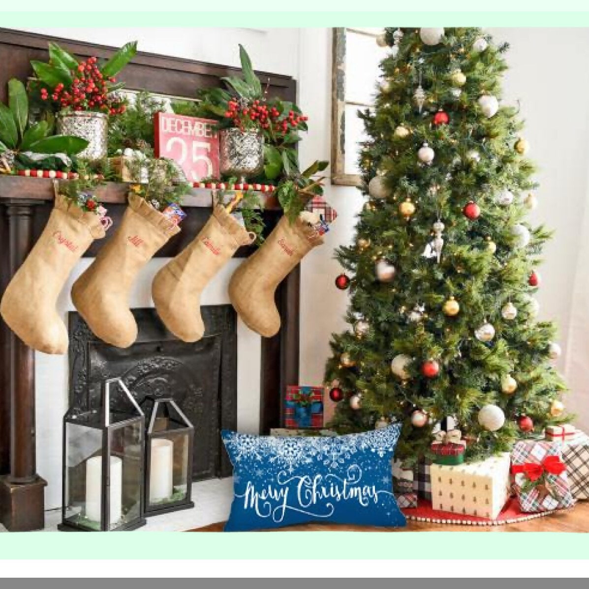 Winter Wonderland Farmhouse Pillow Covers - Set of 2 Merry Decorative Throw Cushion Cases 12x20 Snowflake Decorations for Home Décor