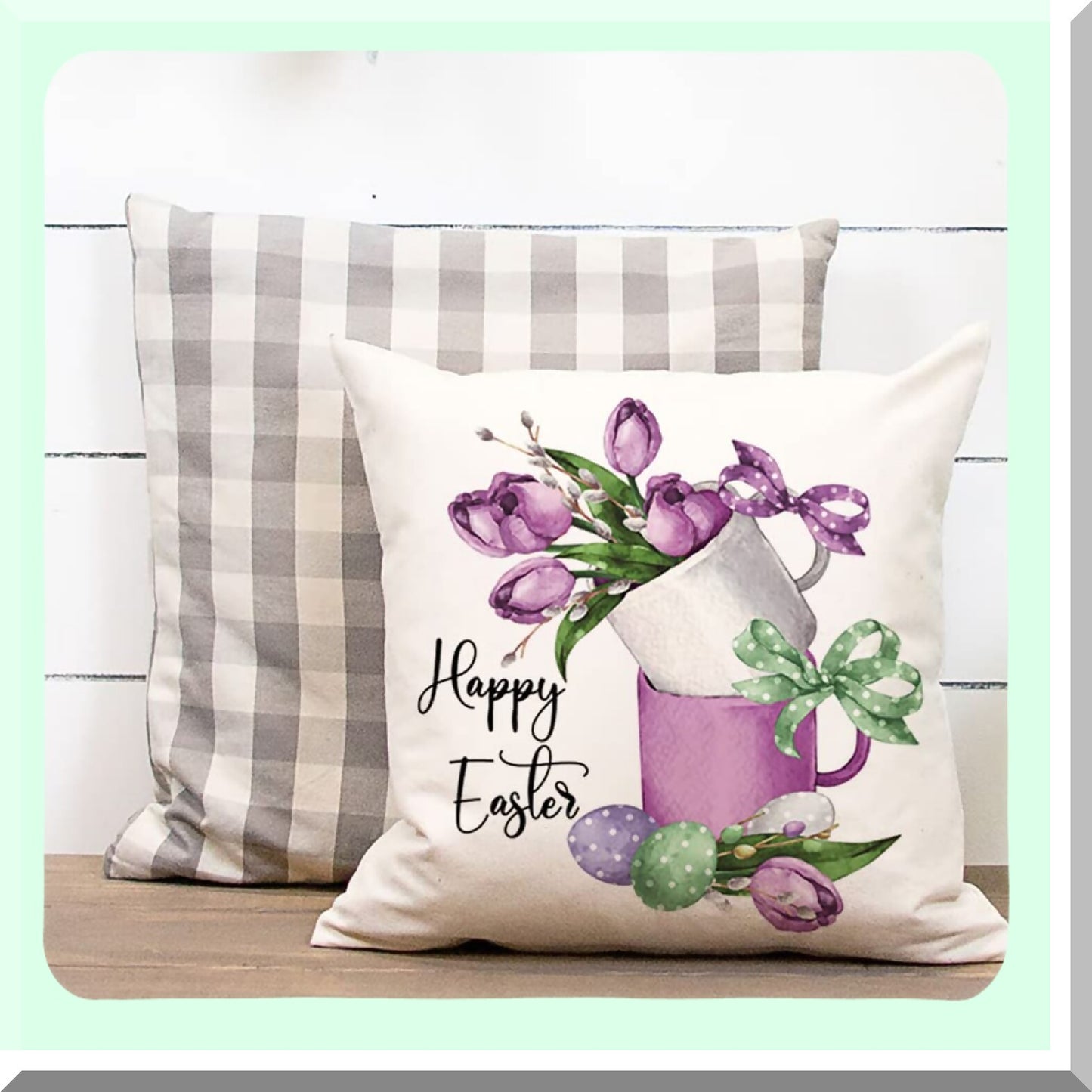 Spring Bunny Farmhouse Pillow Covers - Set of 4, 18x18 Outdoor Decor with Rabbit Eggs Design for Home, Hello Spring Theme