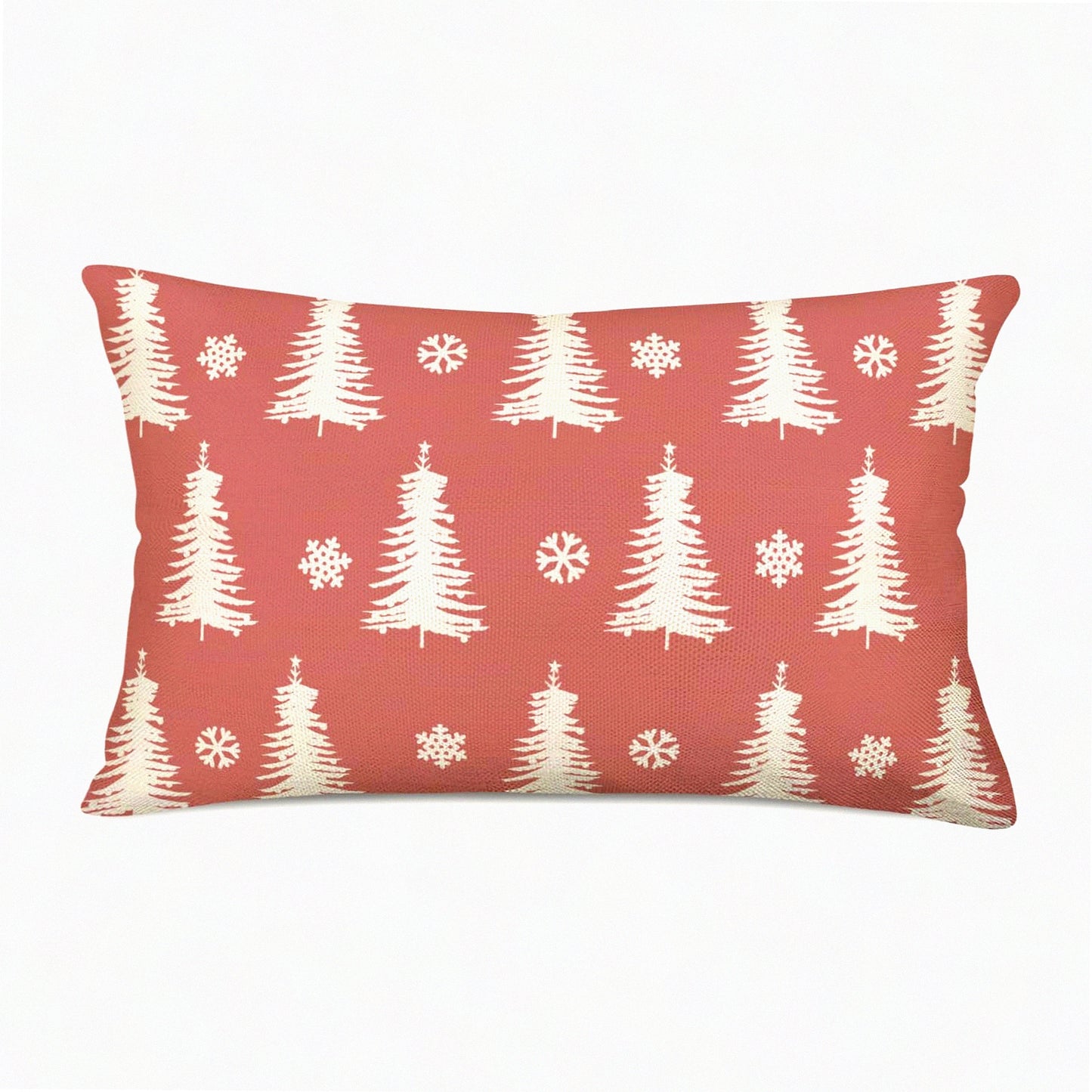 Winter Wonderland Lumbar Pillow Cover - Farmhouse Decorative Tree Snowflake Cushion Case for Sofa Couch, 12x20 Inch Pink White Home Decor