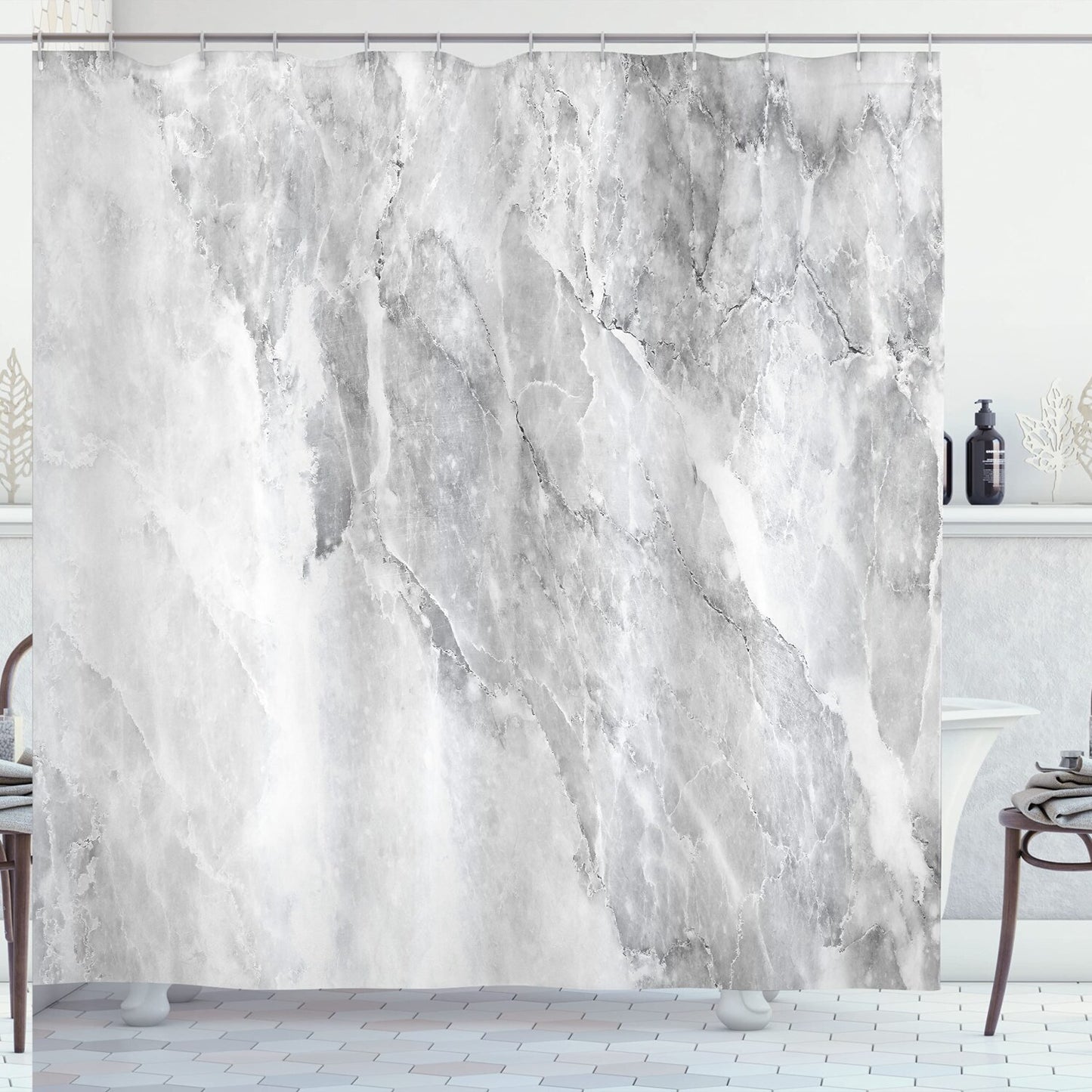 Marble Shower Curtain White Grey 69x70 inches