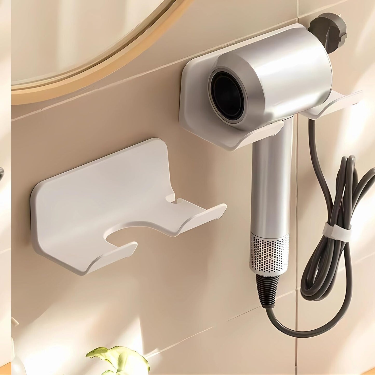 Universal Hair Dryer Holder Wall Mount White