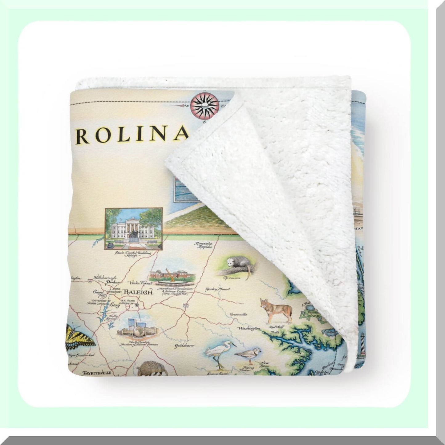 Carolina Comfort Map Fleece Blanket - Hand-Drawn Art, Soft & Cozy Throw for Couch, Unique Gift, 58"x 50""