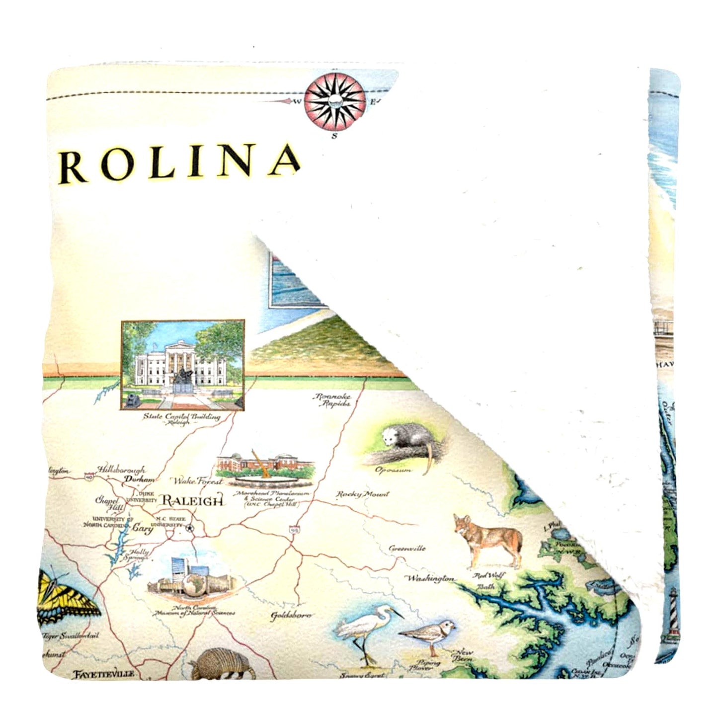 Carolina Comfort Map Fleece Blanket - Hand-Drawn Art, Soft & Cozy Throw for Couch, Unique Gift, 58"x 50""