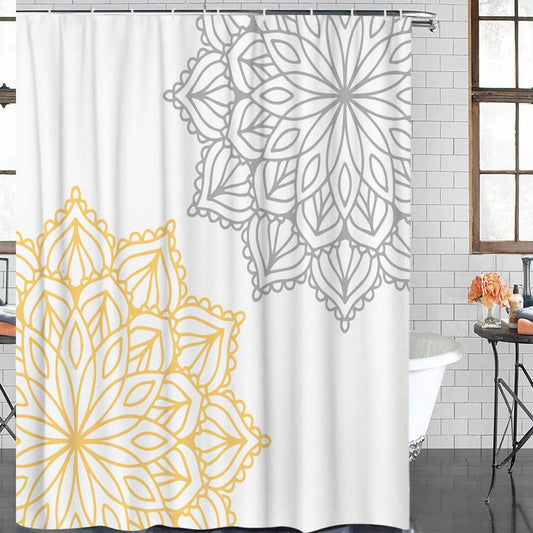 Abstract Dahlia Flower Yellow Gray Shower Curtain 36x72in