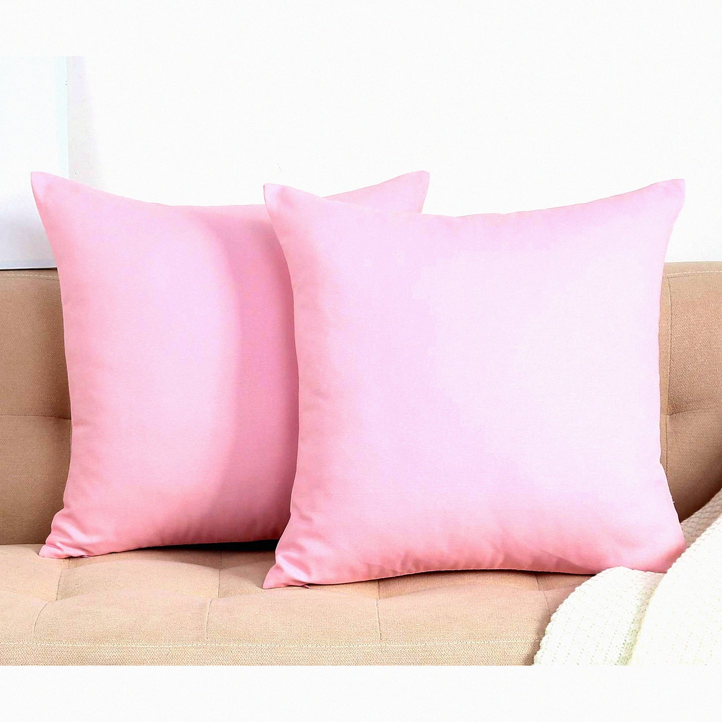 Cotton Canvas Decorative Pillow Covers - Set of 2, 18"x18", Salmon Pink - Cushion Covers for Home Decor, 45 Colors Available - Solid Design